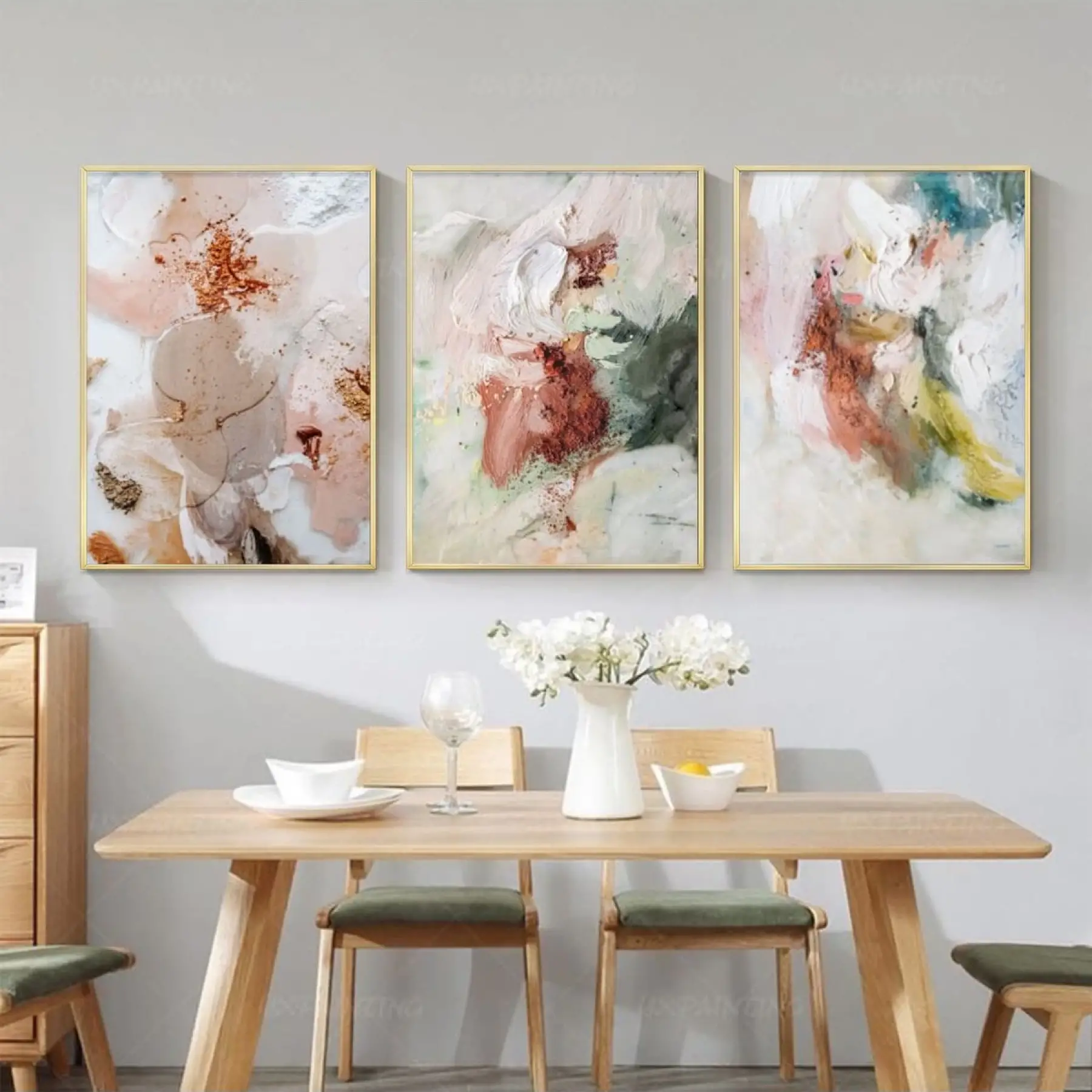 Renklerin Sessiz Dansı: Duygusal Soyutlama Üçlü Metal Çerçeveli Tablo Seti