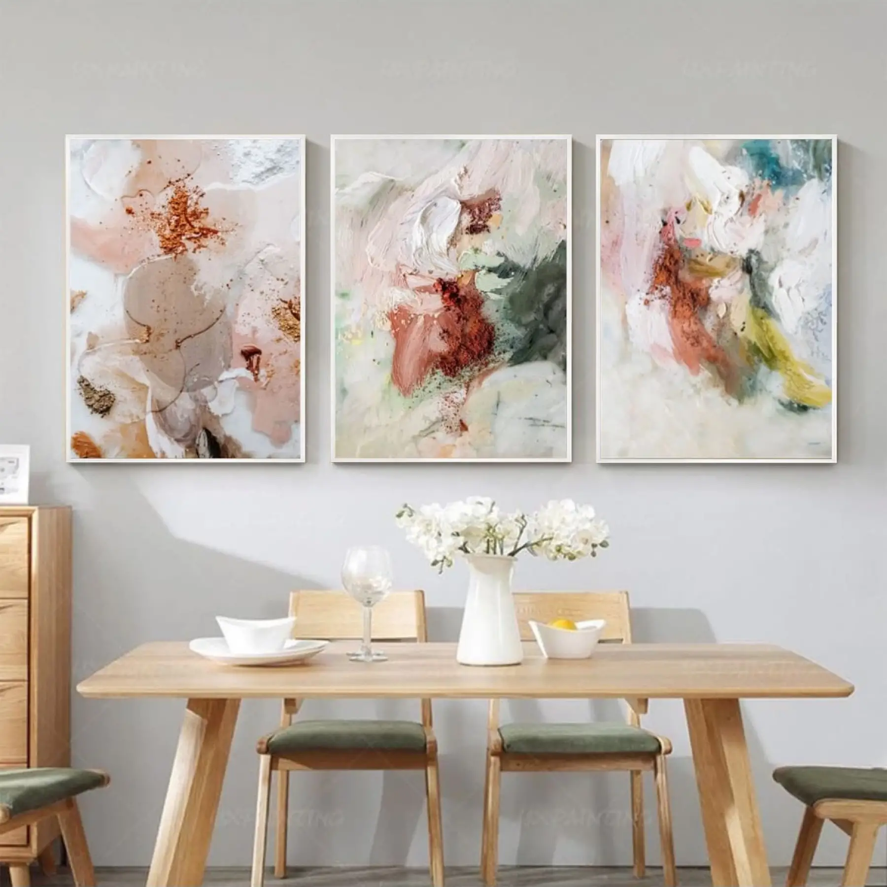 Renklerin Sessiz Dansı: Duygusal Soyutlama Üçlü Metal Çerçeveli Tablo Seti