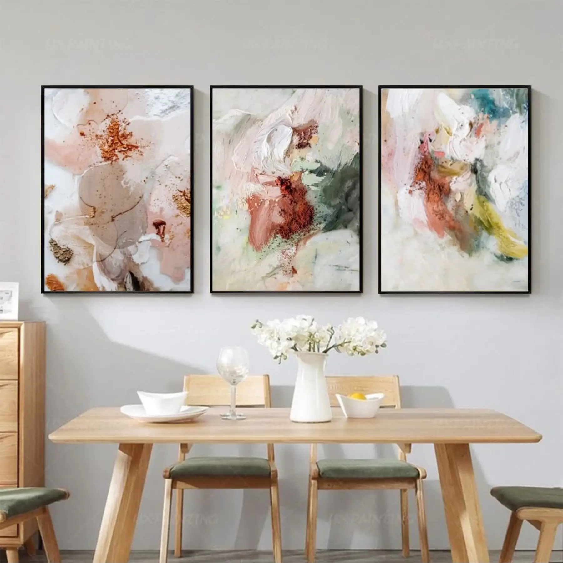 Renklerin Sessiz Dansı: Duygusal Soyutlama Üçlü Metal Çerçeveli Tablo Seti