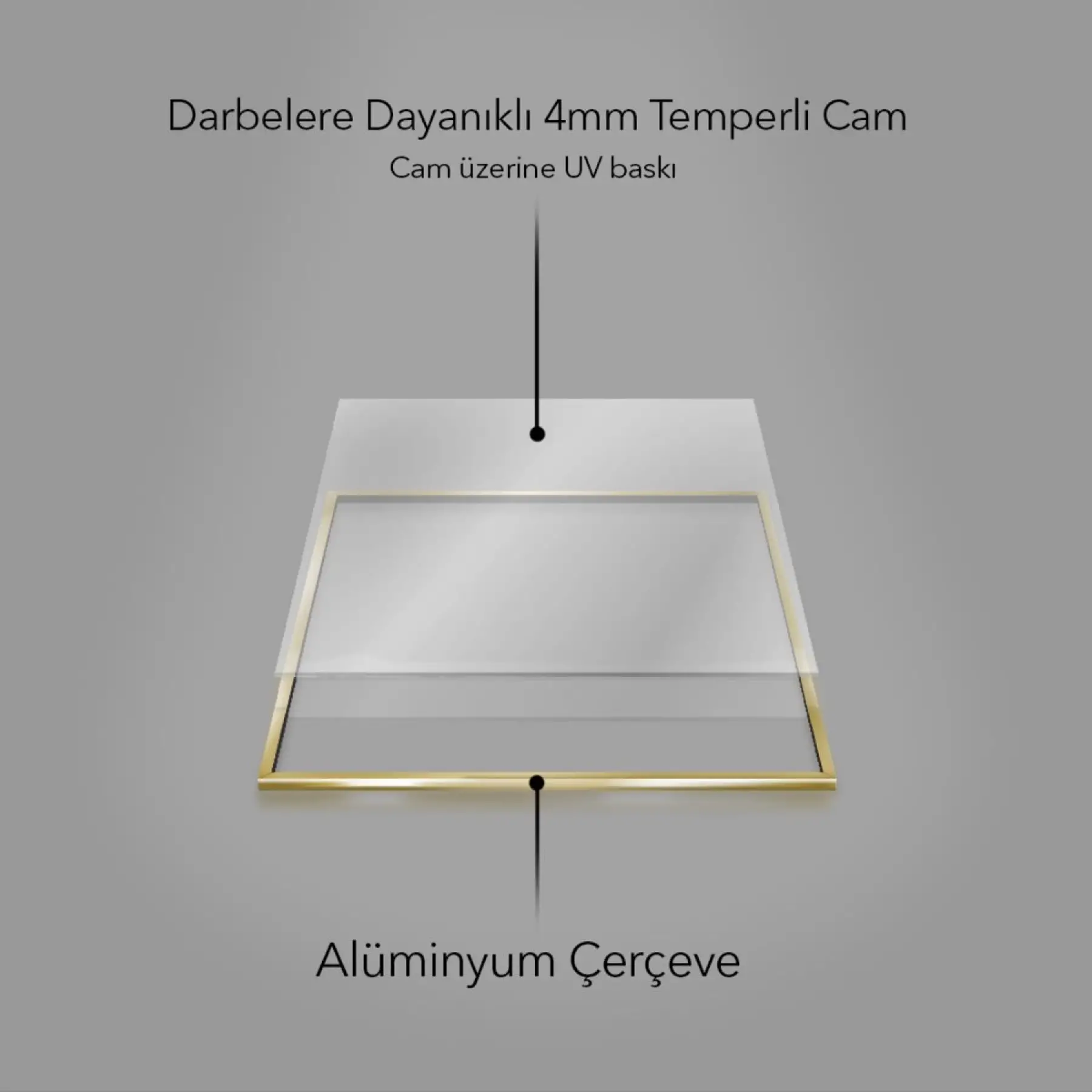 Altın Palmiye Rüyası: Üçlü Soyut Metal Çerçeveli Tablo