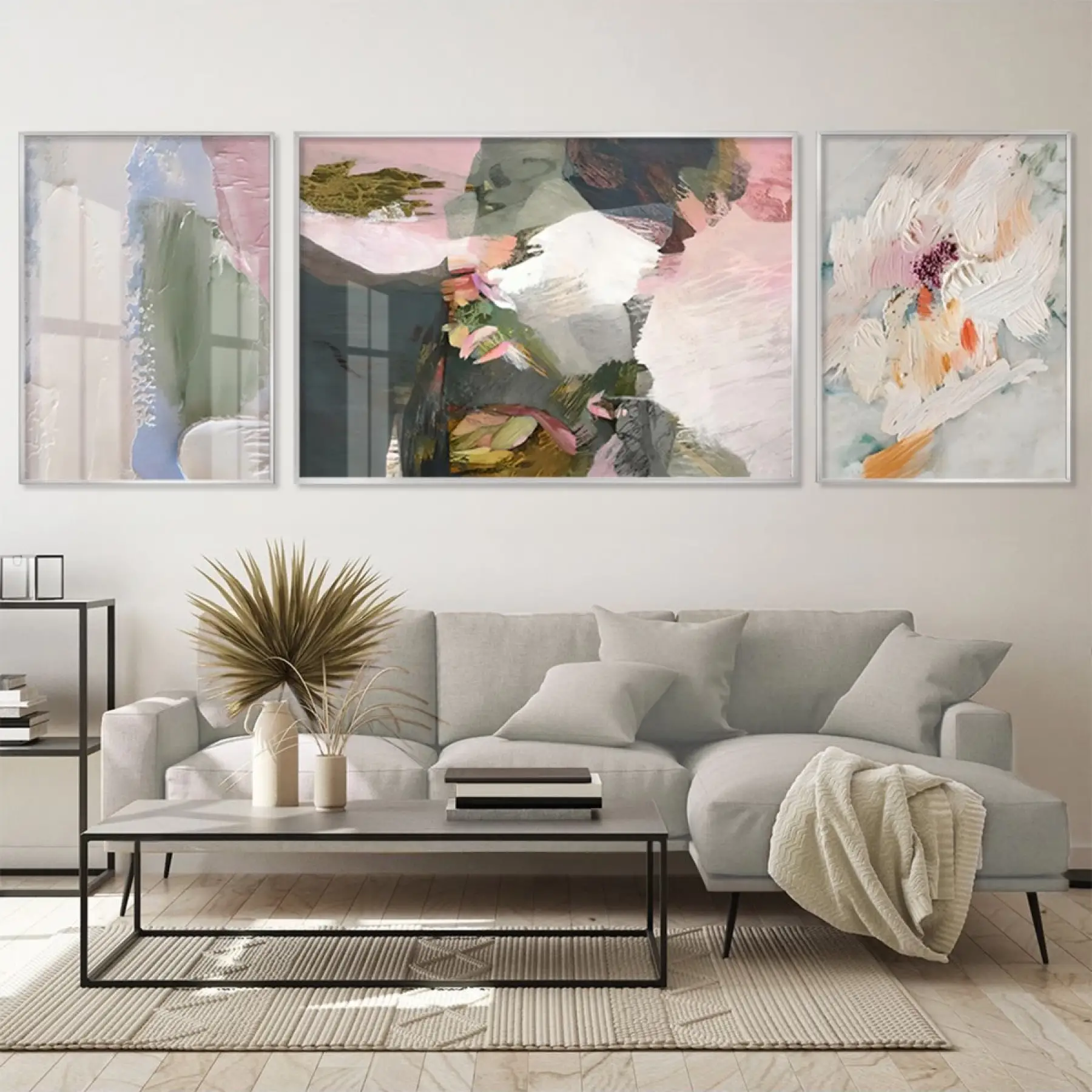 Pastel Fırça Darbeleri; İlham Veren Üçlü Metal Çerçeveli Tablo Seti