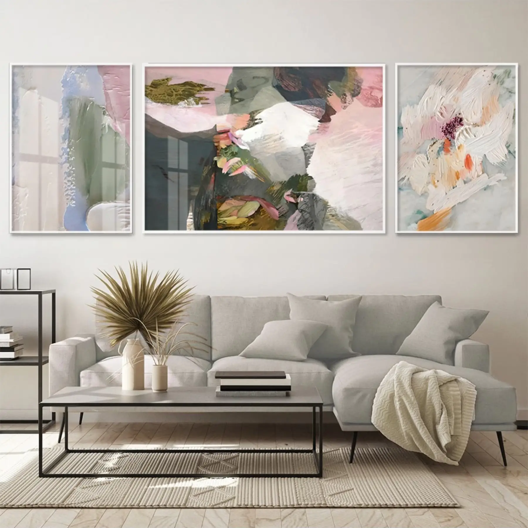 Pastel Fırça Darbeleri; İlham Veren Üçlü Metal Çerçeveli Tablo Seti