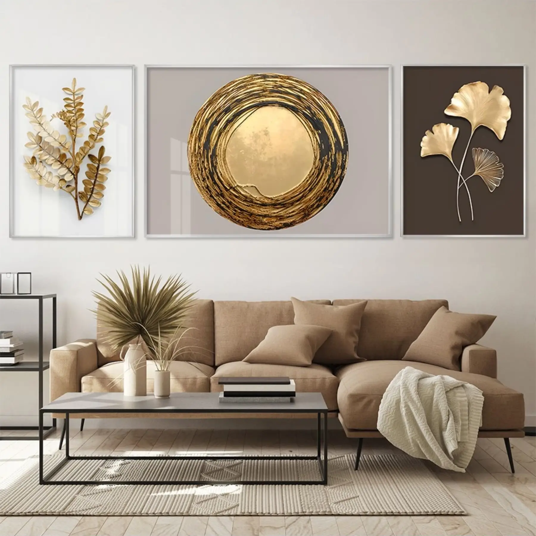 Altın Mevsimi; Doğanın Sanata Yansıması Üçlü Metal Çerçeveli Tablo Seti