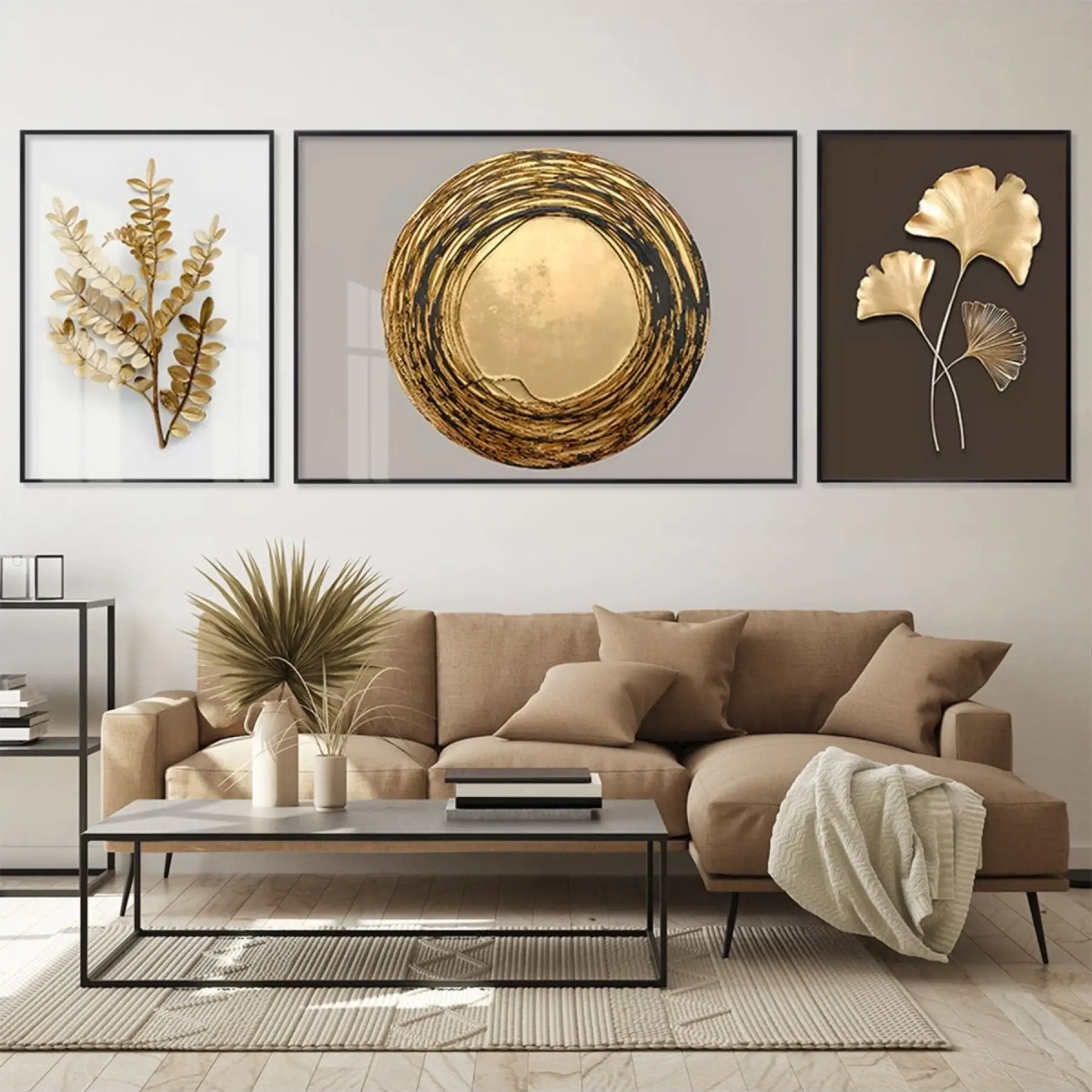 Altın Mevsimi; Doğanın Sanata Yansıması Üçlü Metal Çerçeveli Tablo Seti