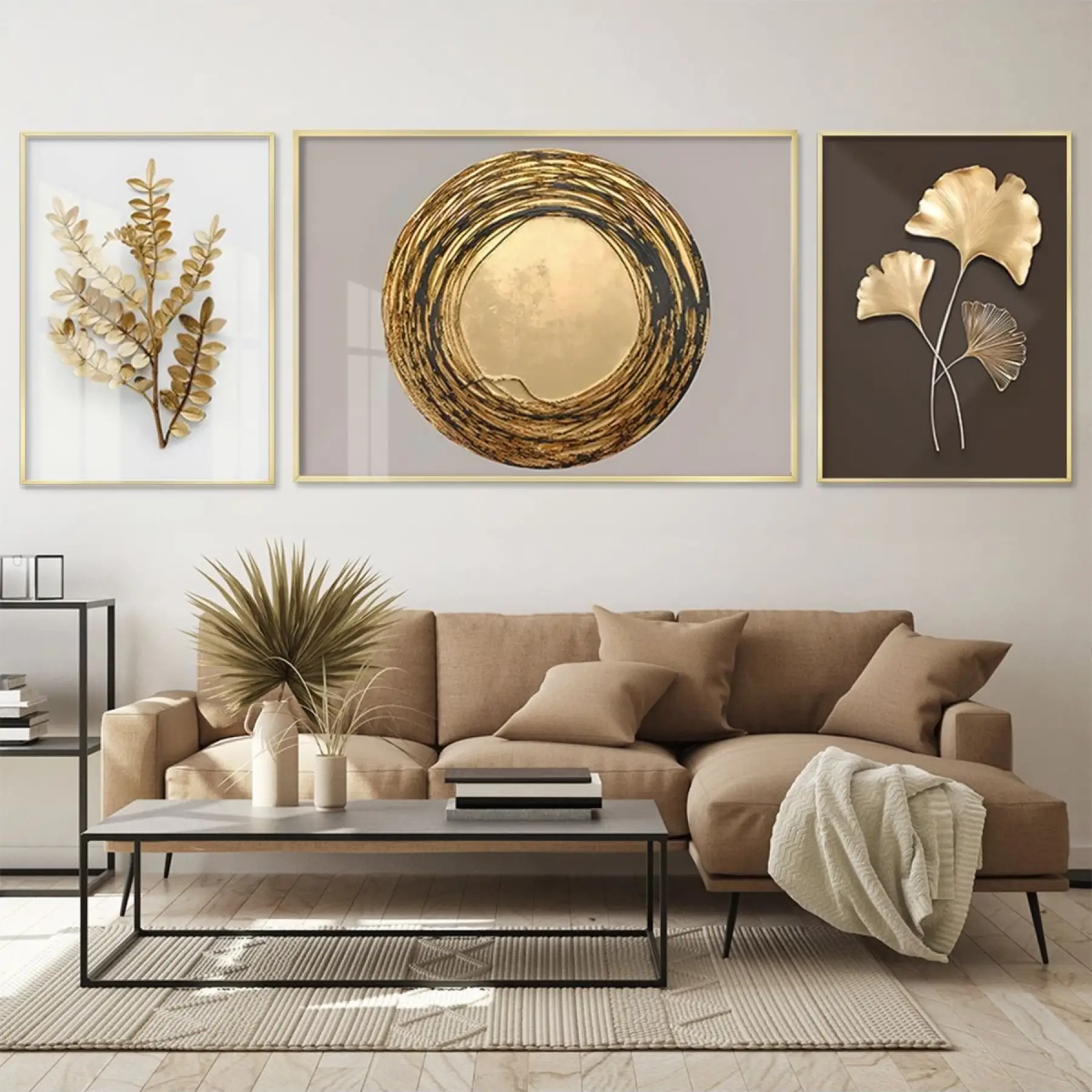 Altın Mevsimi; Doğanın Sanata Yansıması Üçlü Metal Çerçeveli Tablo Seti