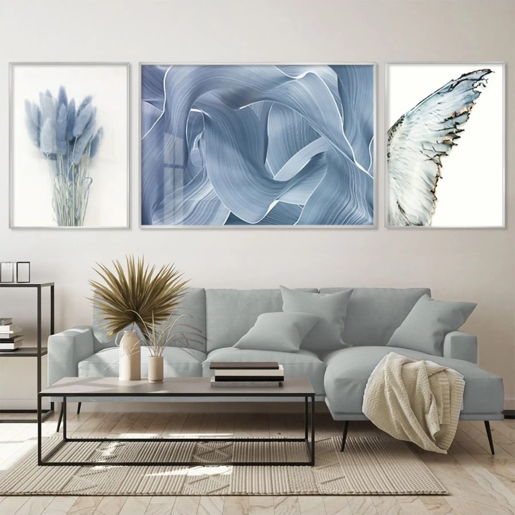 Sakin Mavinin Sessizliği; Zarif Metal Çerçeveli Üçlü Tablo Takımı