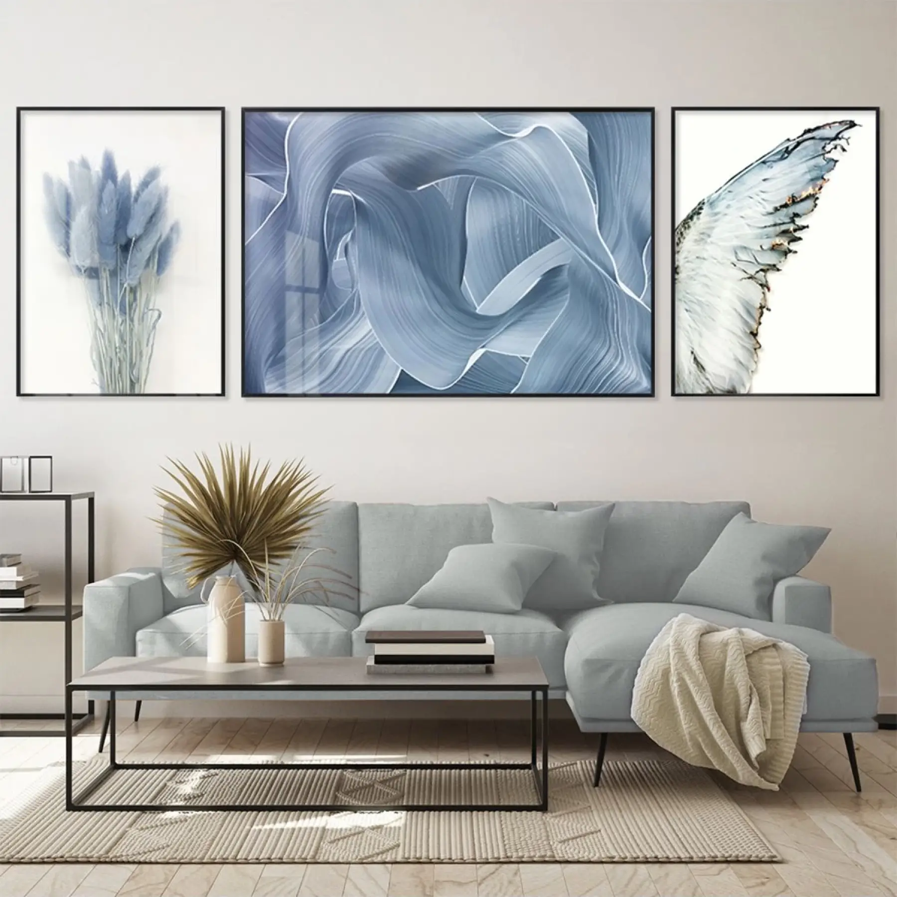 Sakin Mavinin Sessizliği; Zarif Metal Çerçeveli Üçlü Tablo Takımı