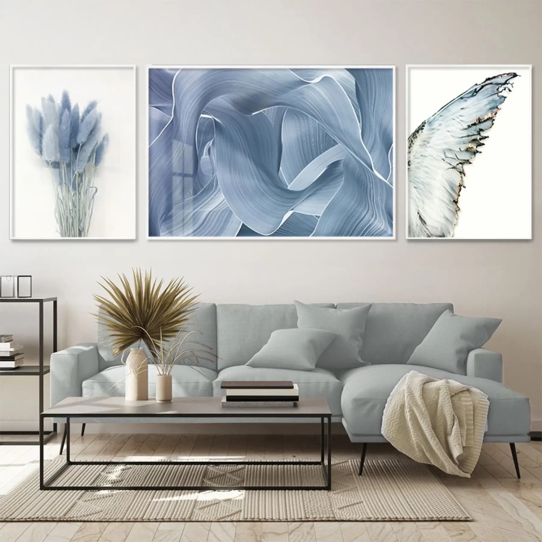 Sakin Mavinin Sessizliği; Zarif Metal Çerçeveli Üçlü Tablo Takımı