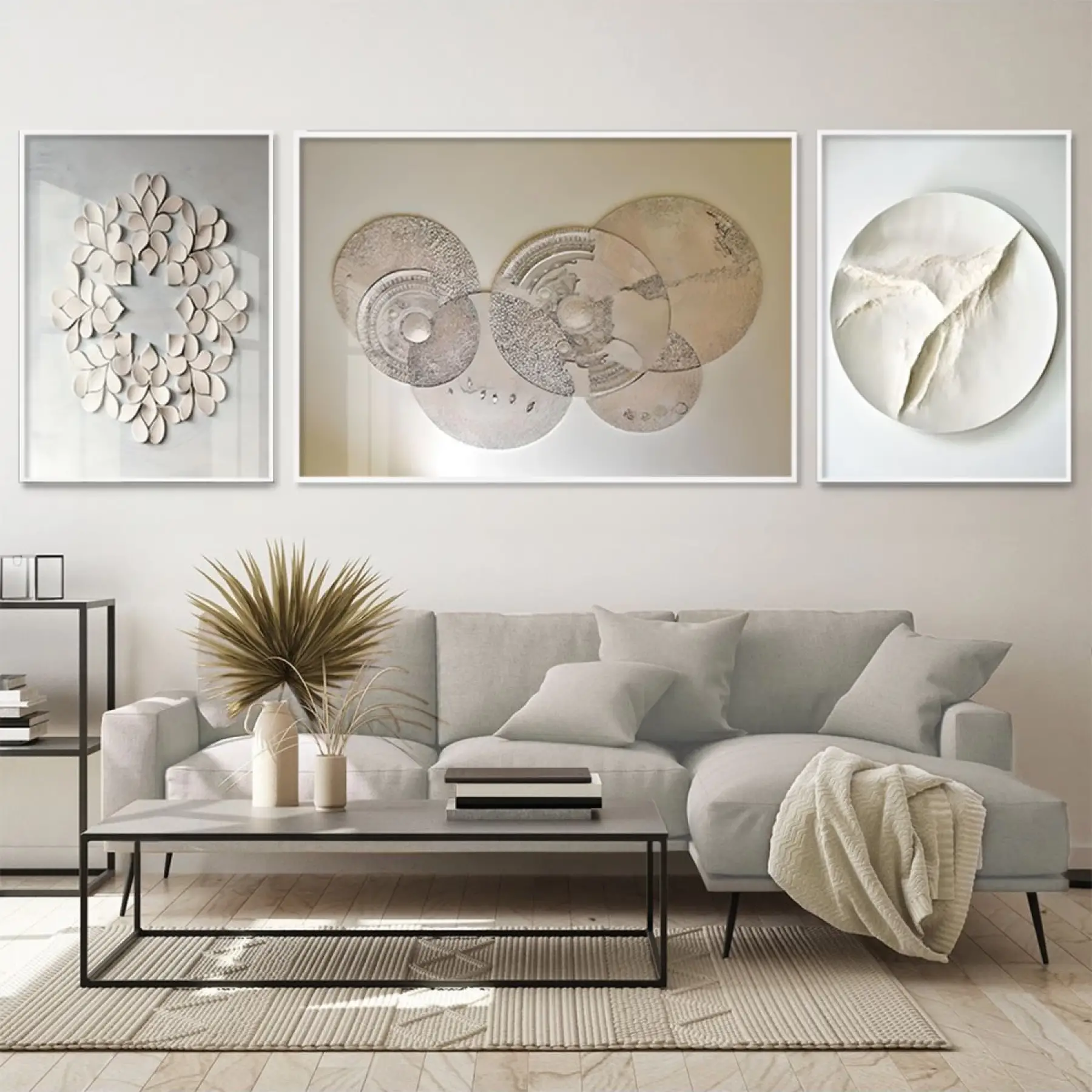 Geometrik İlham; Modern Metalik Üçlü Metal Çerçeveli Tablo Seti