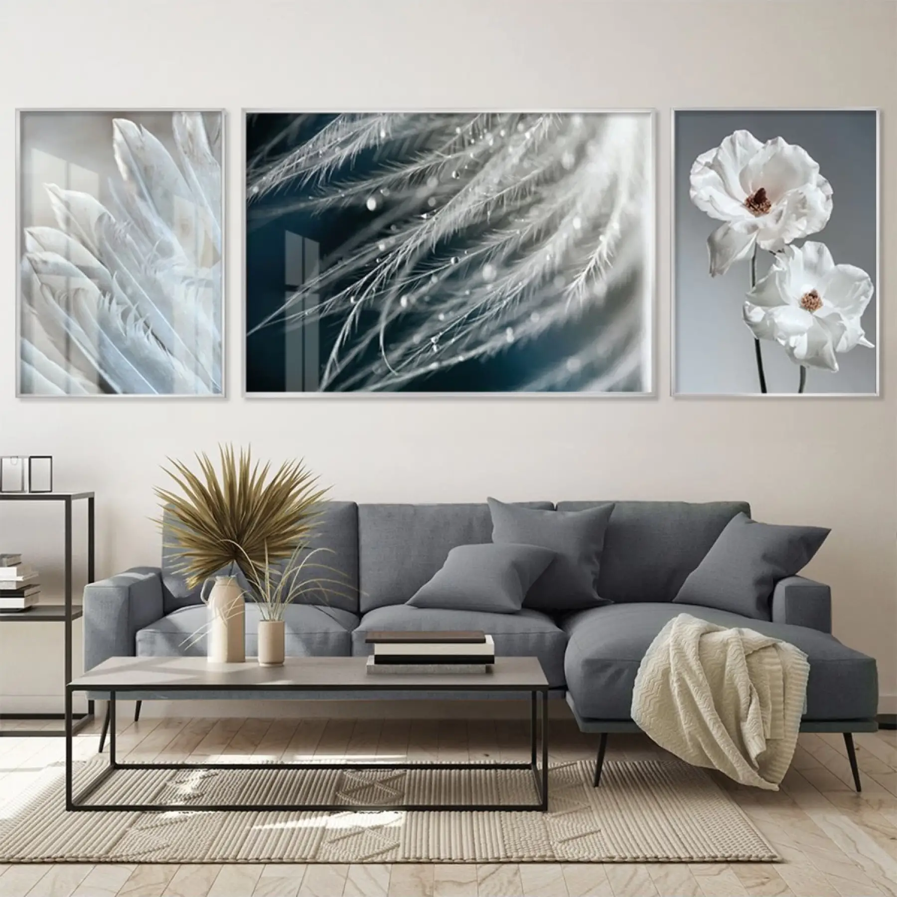 Gümüş Rüyalar; İnce Detaylı Metal Çerçeveli Üçlü Tablo Seti