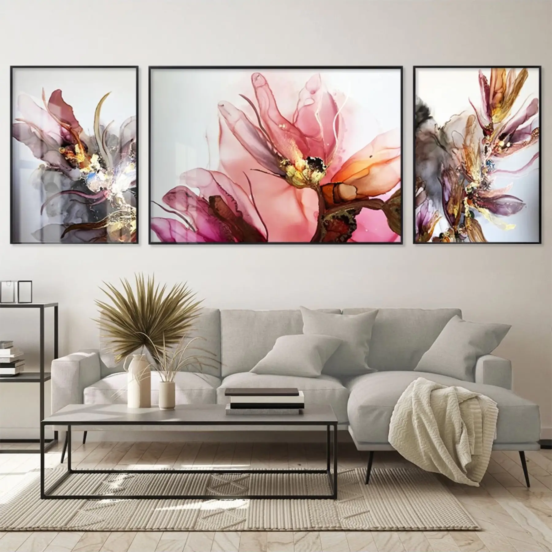 Rüya Bahçesi; Büyüleyici Merkezi Metal Çerçeveli Üçlü Tablo Seti