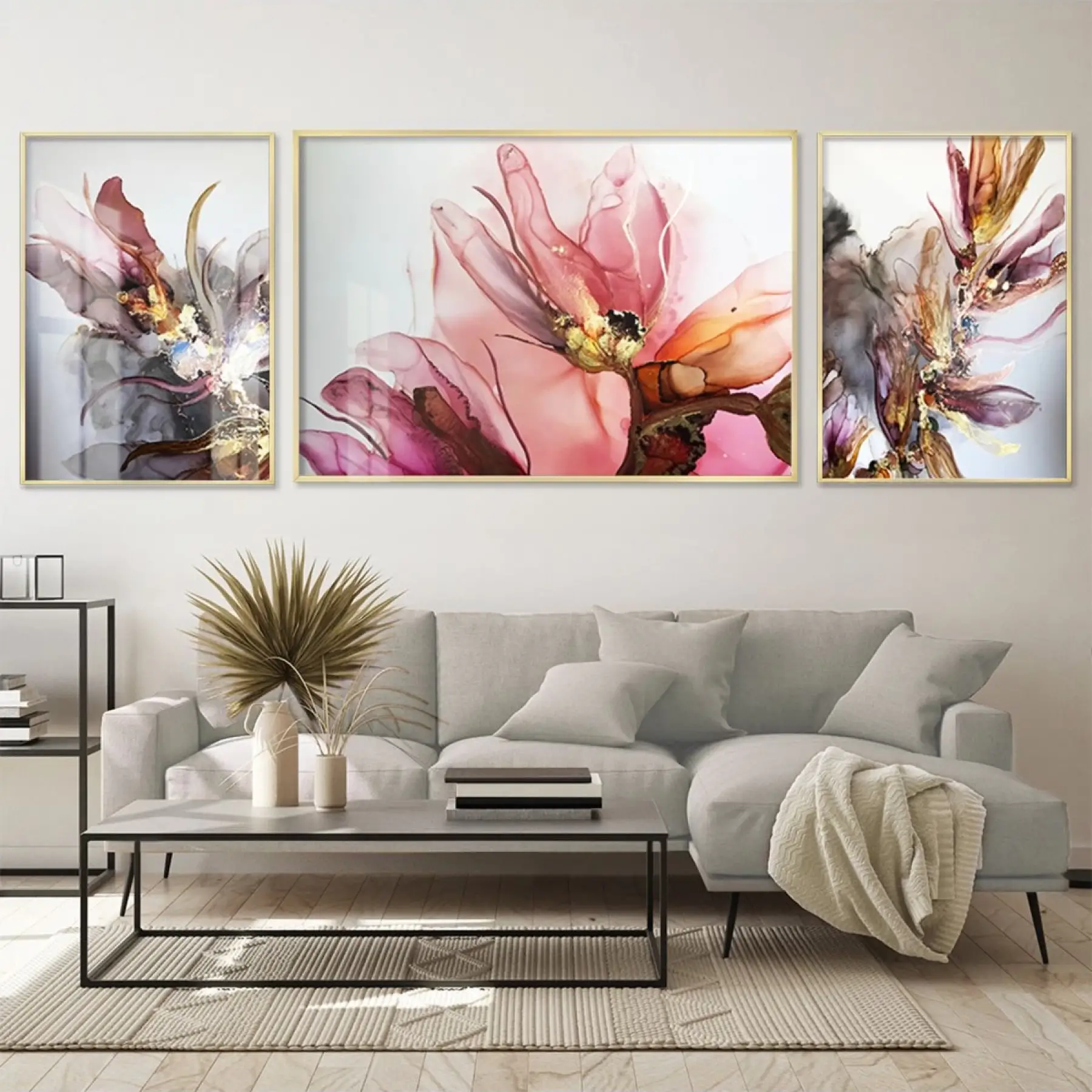 Rüya Bahçesi; Büyüleyici Merkezi Metal Çerçeveli Üçlü Tablo Seti