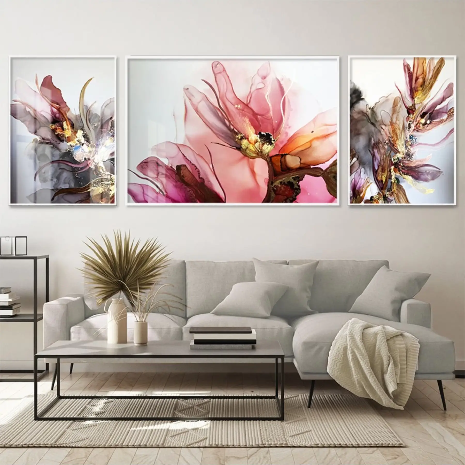 Rüya Bahçesi; Büyüleyici Merkezi Metal Çerçeveli Üçlü Tablo Seti