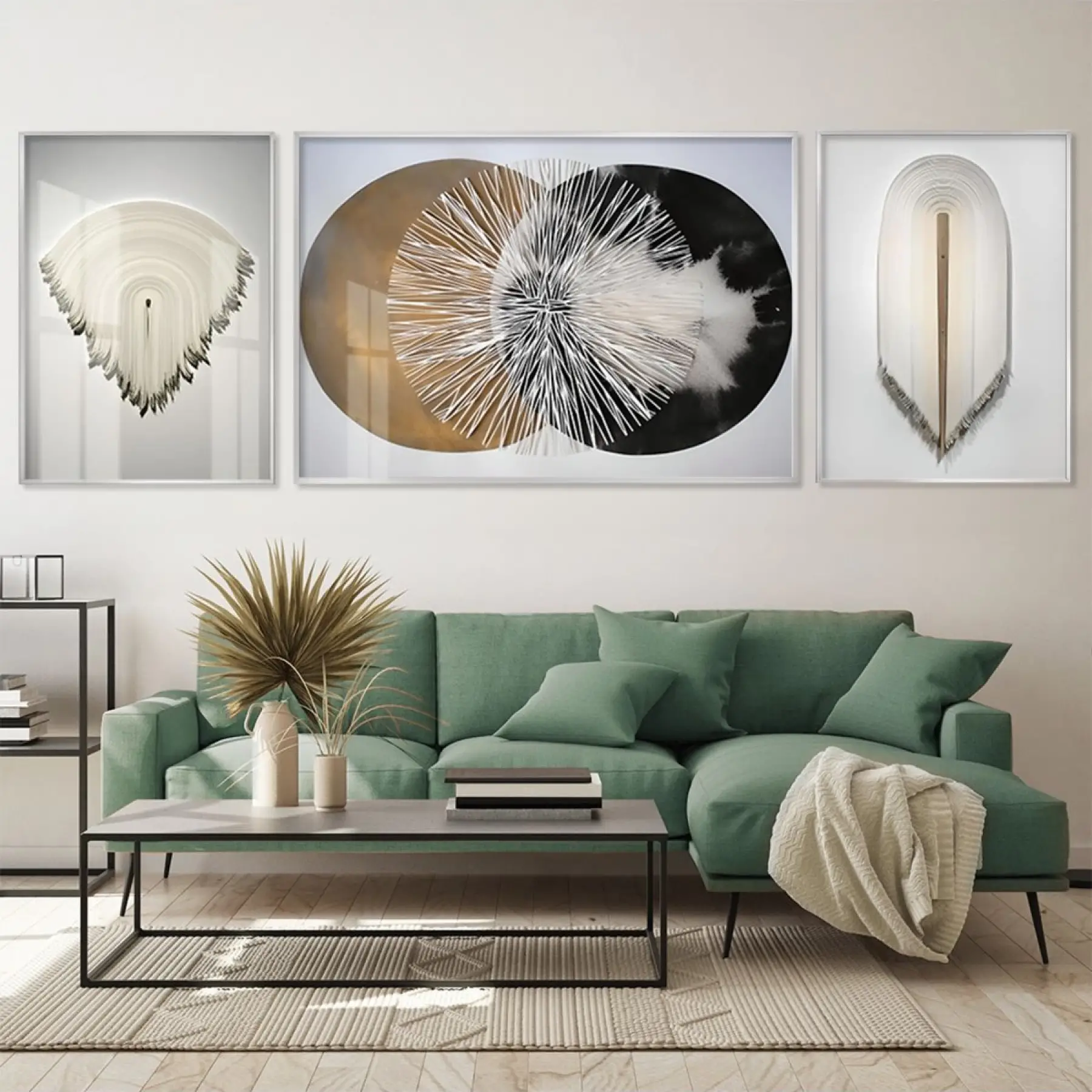 Modern Simetri; Üçlü Alüminyum Metal Çerçeveli Tablo Seti