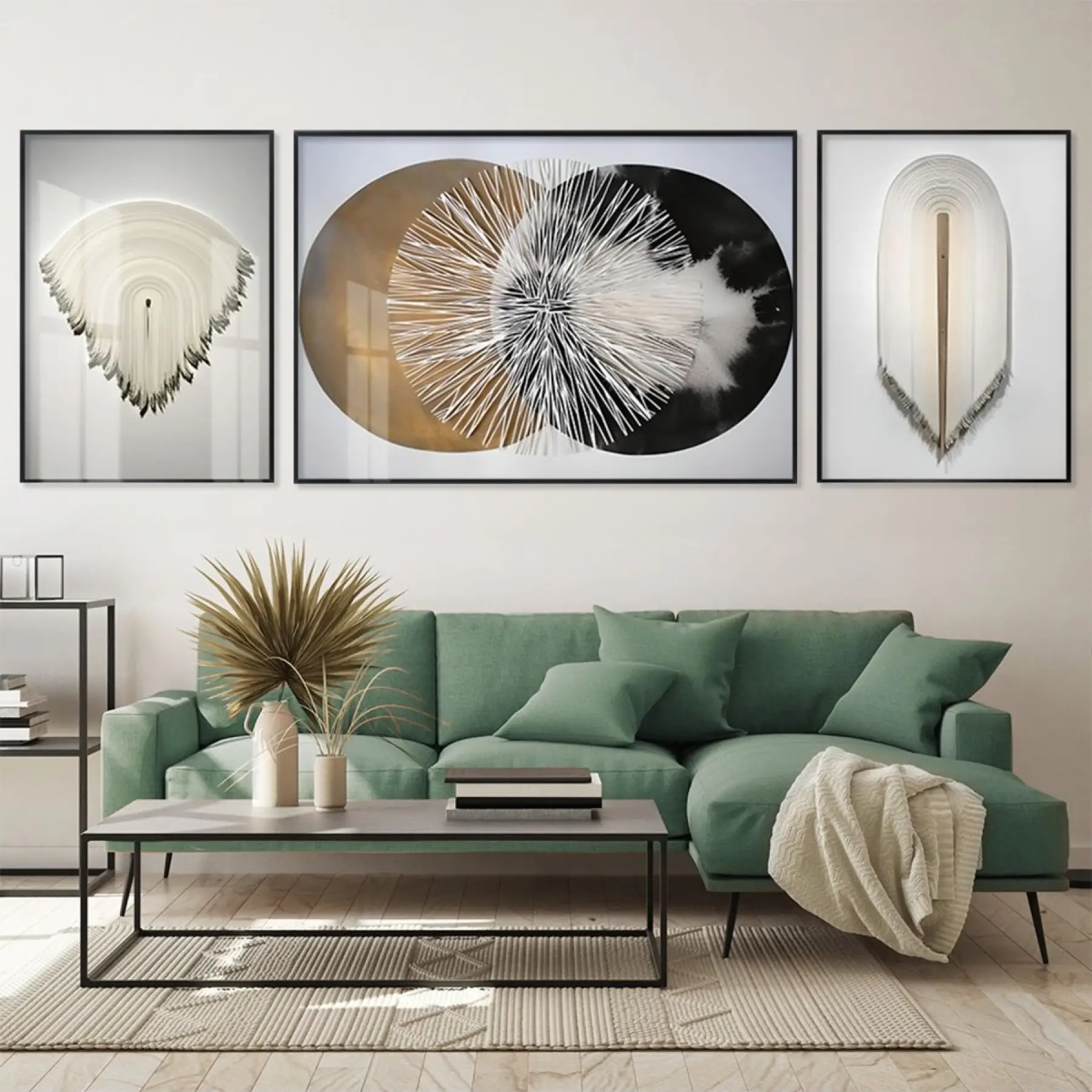 Modern Simetri; Üçlü Alüminyum Metal Çerçeveli Tablo Seti