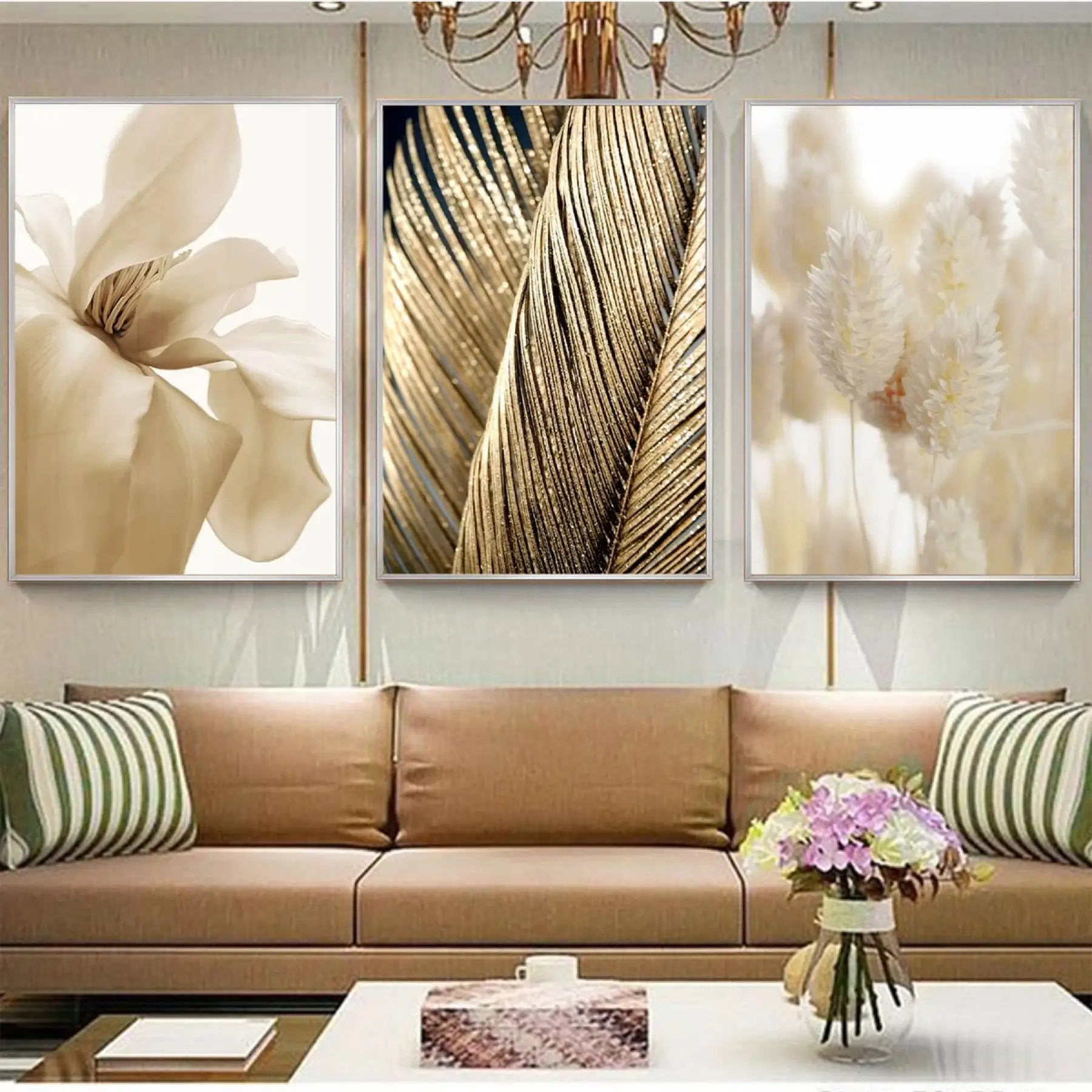 Ihtişamın Altın Sessizliği - Doğanın Nazı Üçlü Metal Çerçeveli Tablo Seti