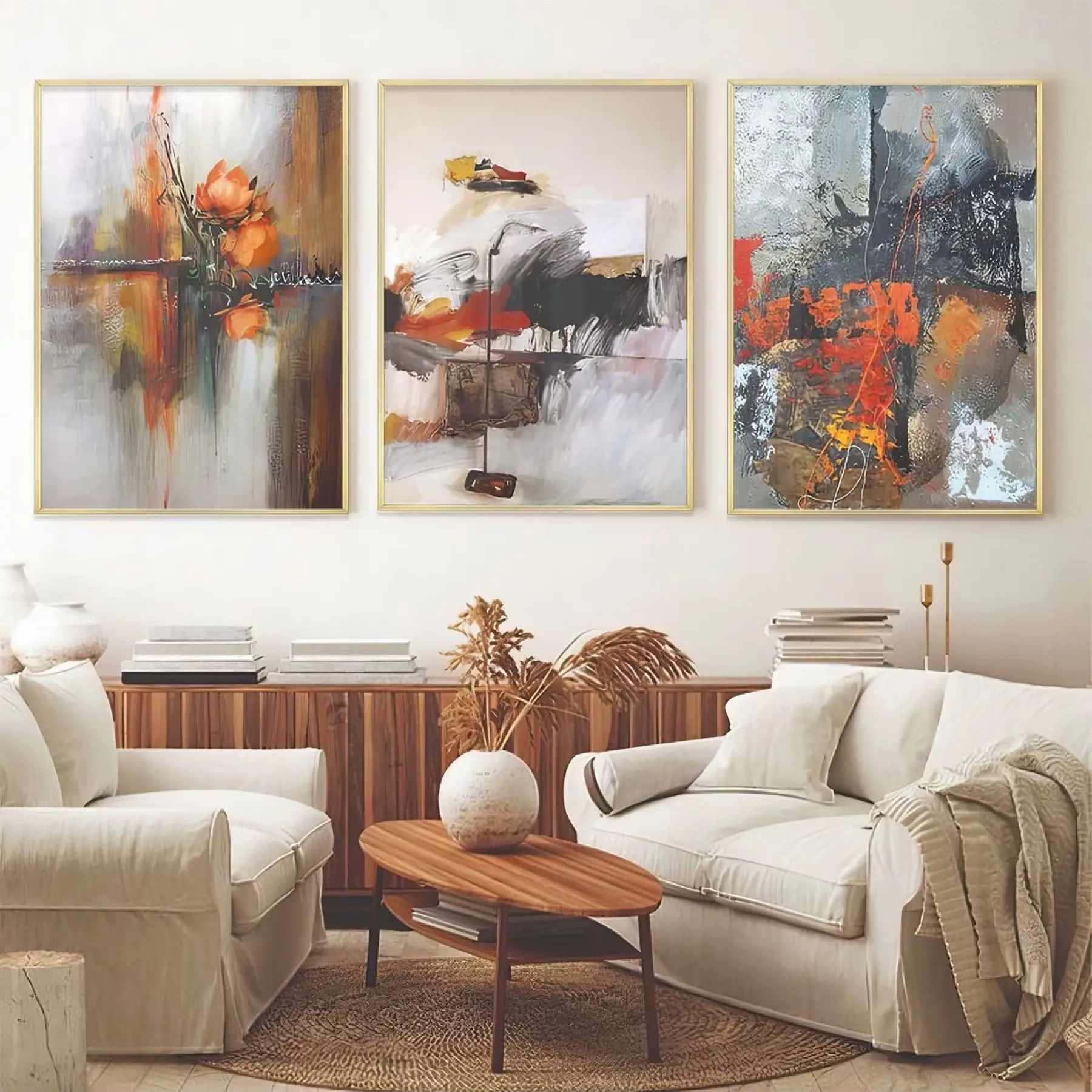 Soyut Renk Oyunları Üçlü Metal Çerçeveli Tablo Seti