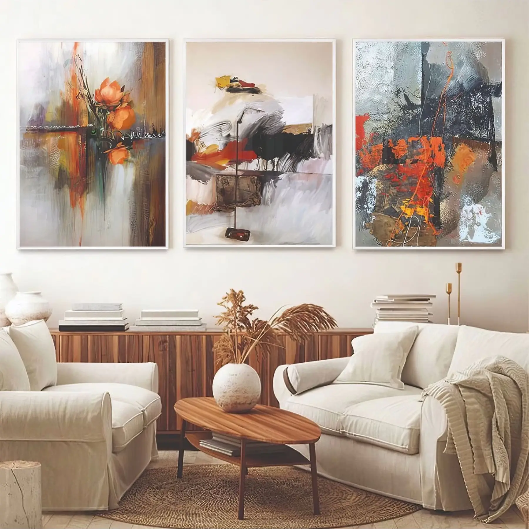 Soyut Renk Oyunları Üçlü Metal Çerçeveli Tablo Seti