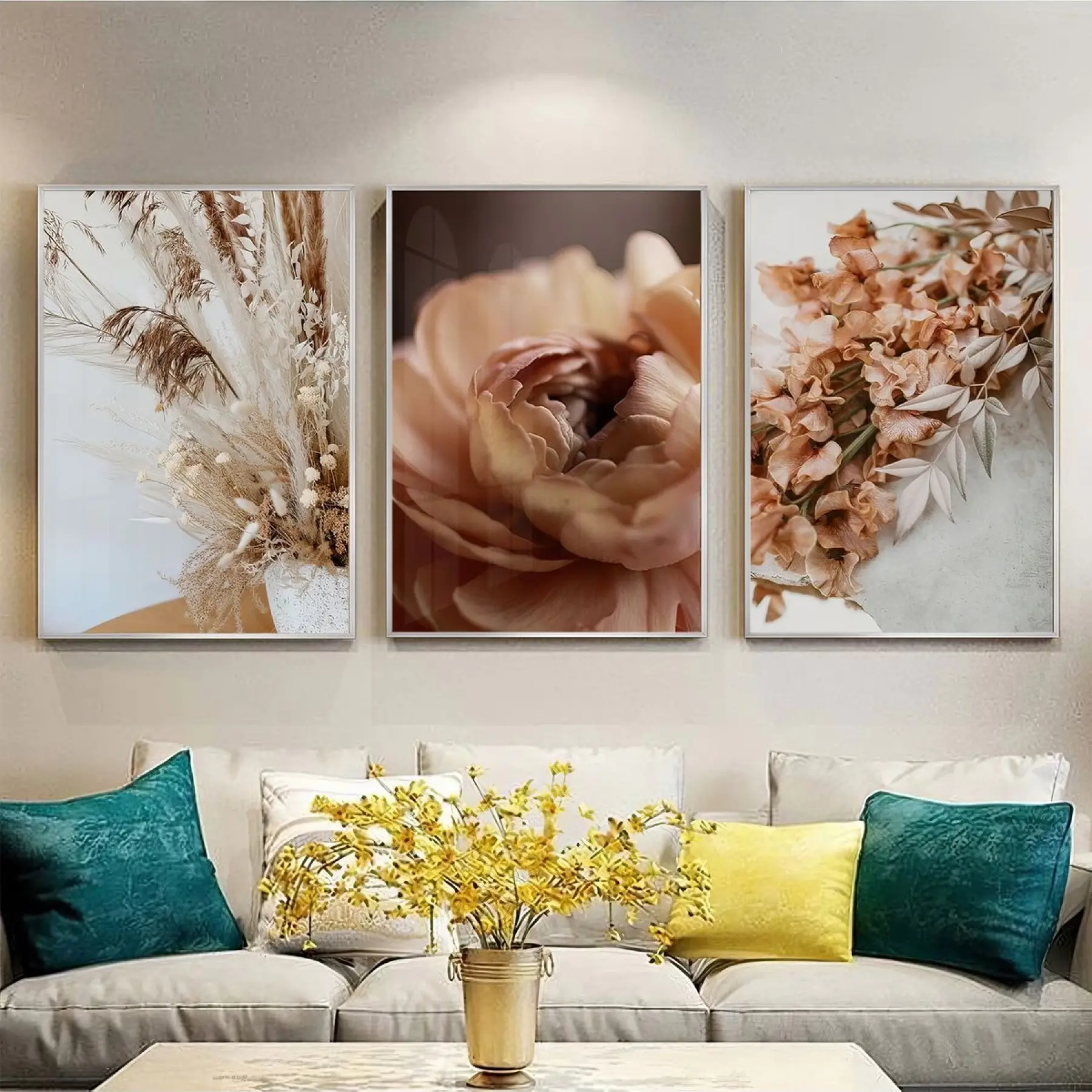 Pastel Bahar Esintisi Üçlü Metal Çerçeveli Tablo Seti