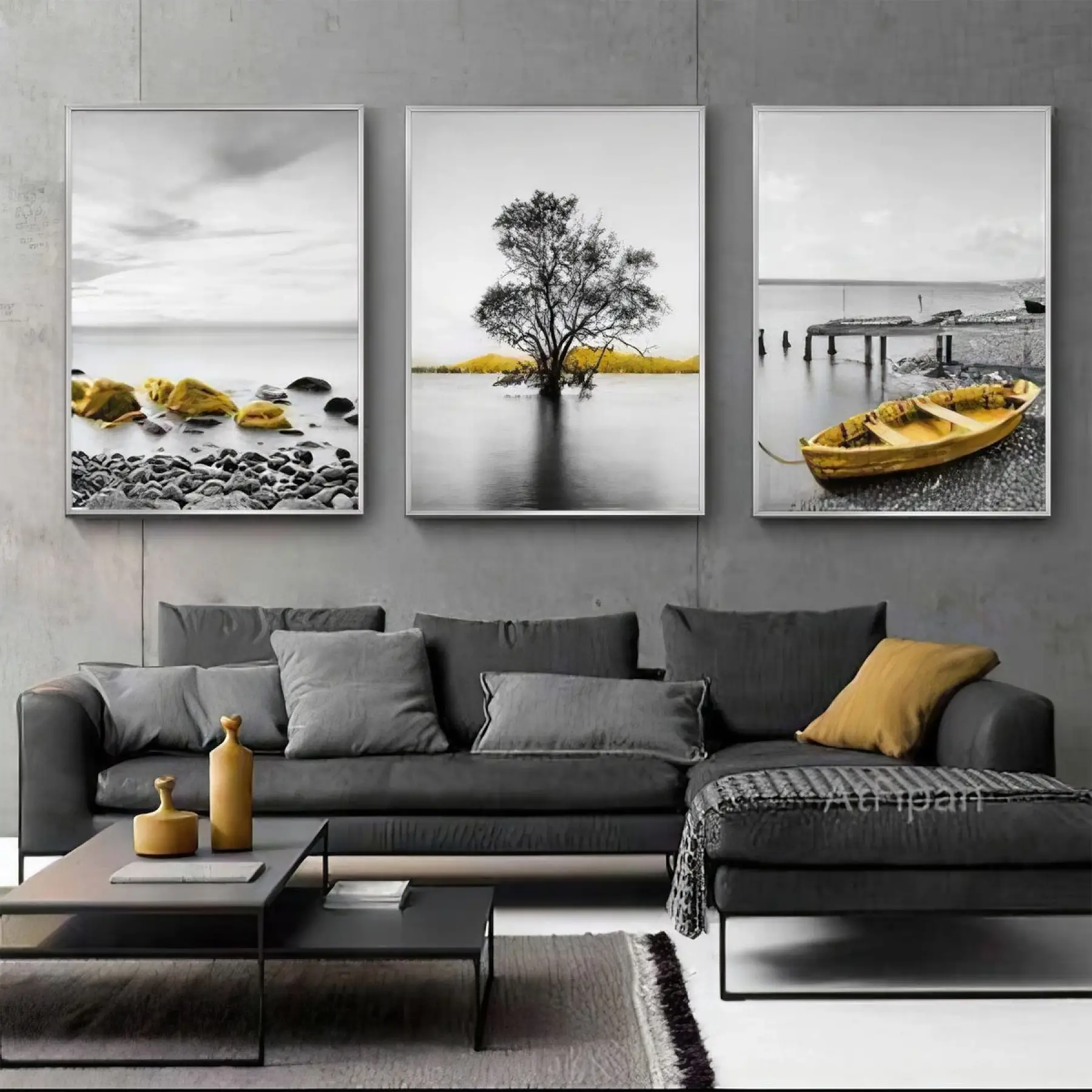 Yalnız Ağacın Hikayesi Üçlü Metal Çerçeveli Tablo Seti