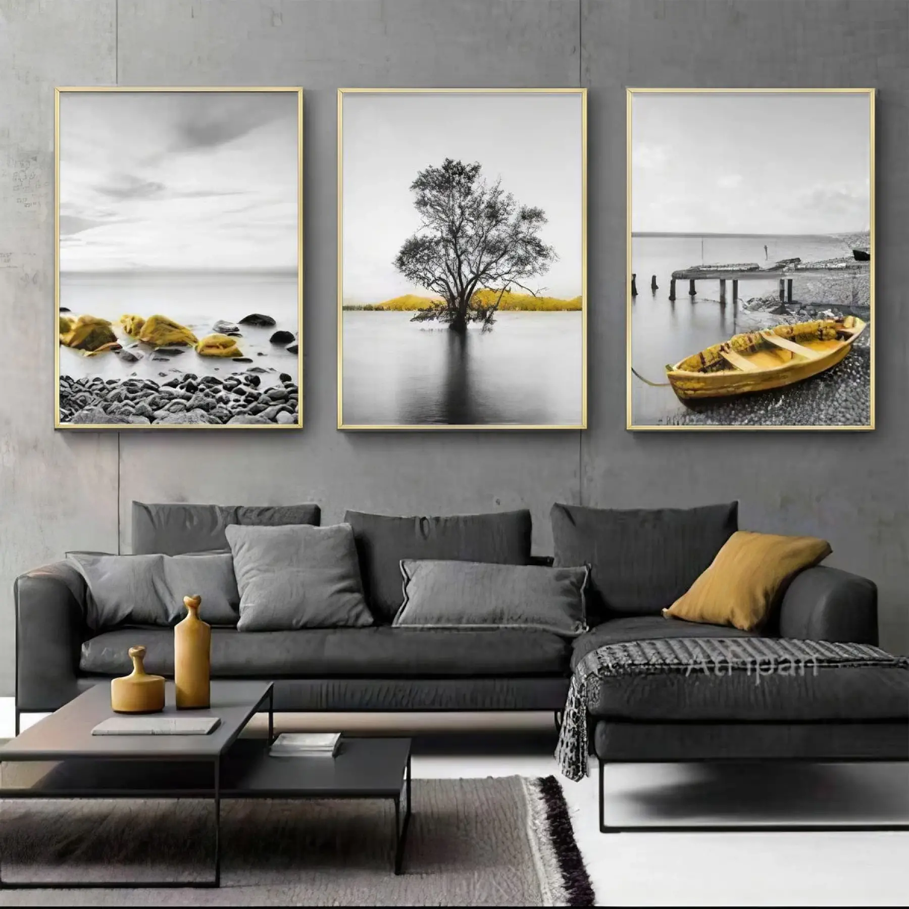 Yalnız Ağacın Hikayesi Üçlü Metal Çerçeveli Tablo Seti