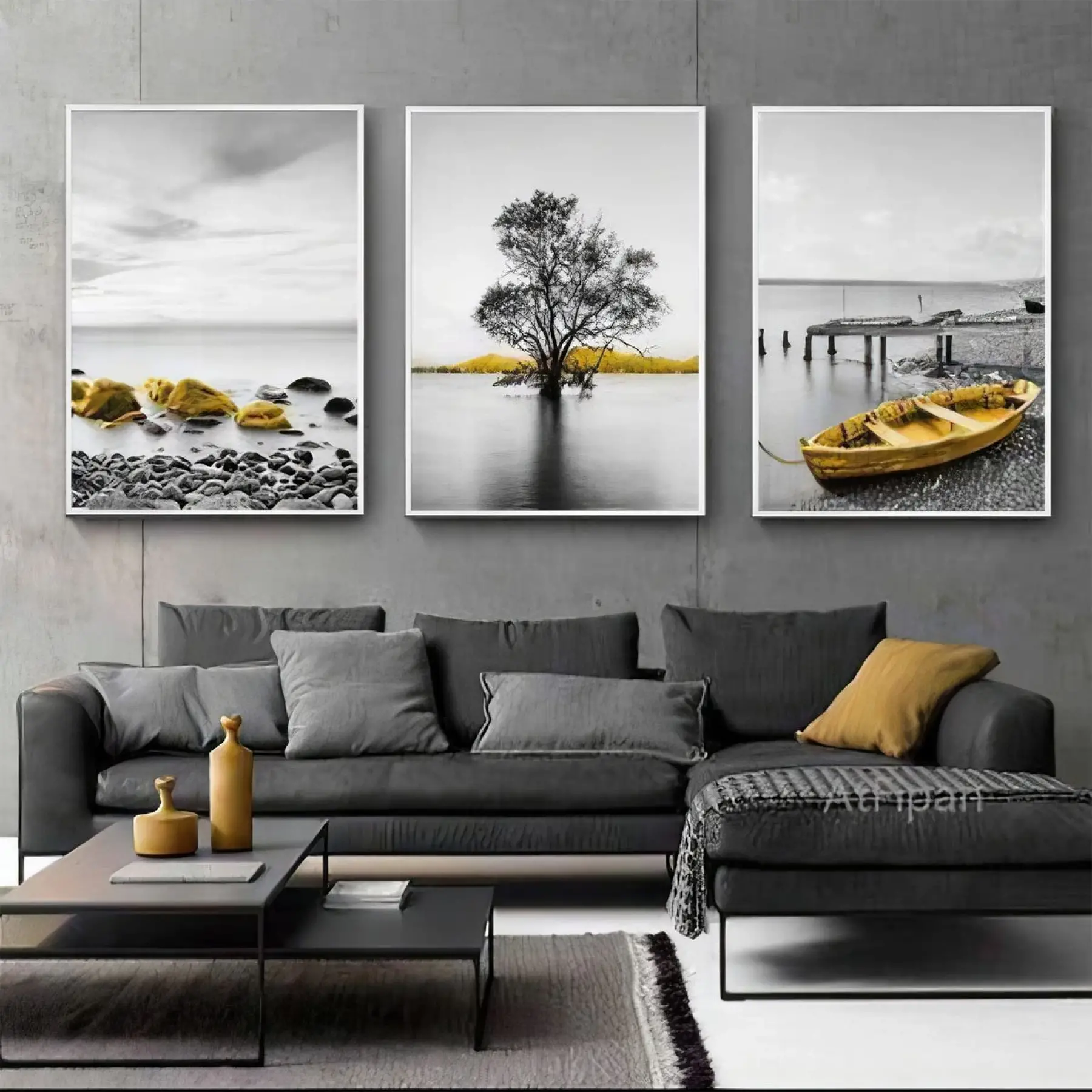 Yalnız Ağacın Hikayesi Üçlü Metal Çerçeveli Tablo Seti