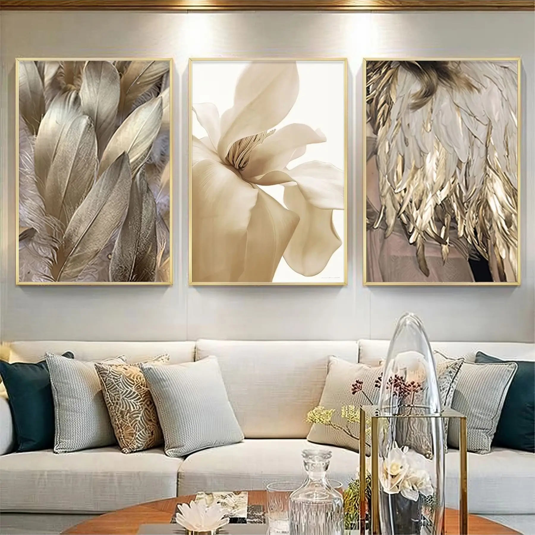 Altın Tüylerin Hafifliği 3lü Metal Çerçeveli Tablo Seti