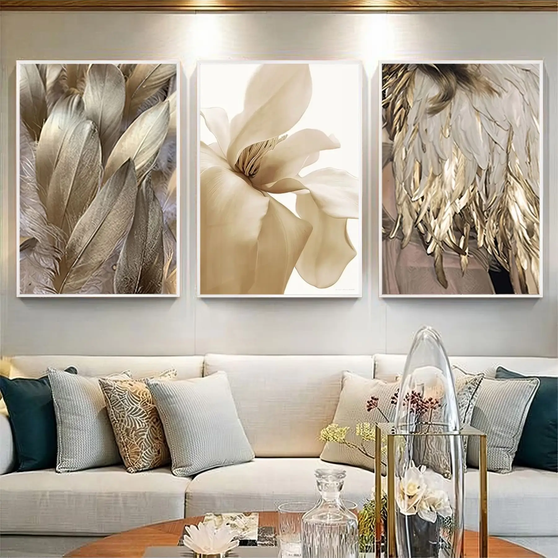 Altın Tüylerin Hafifliği 3lü Metal Çerçeveli Tablo Seti