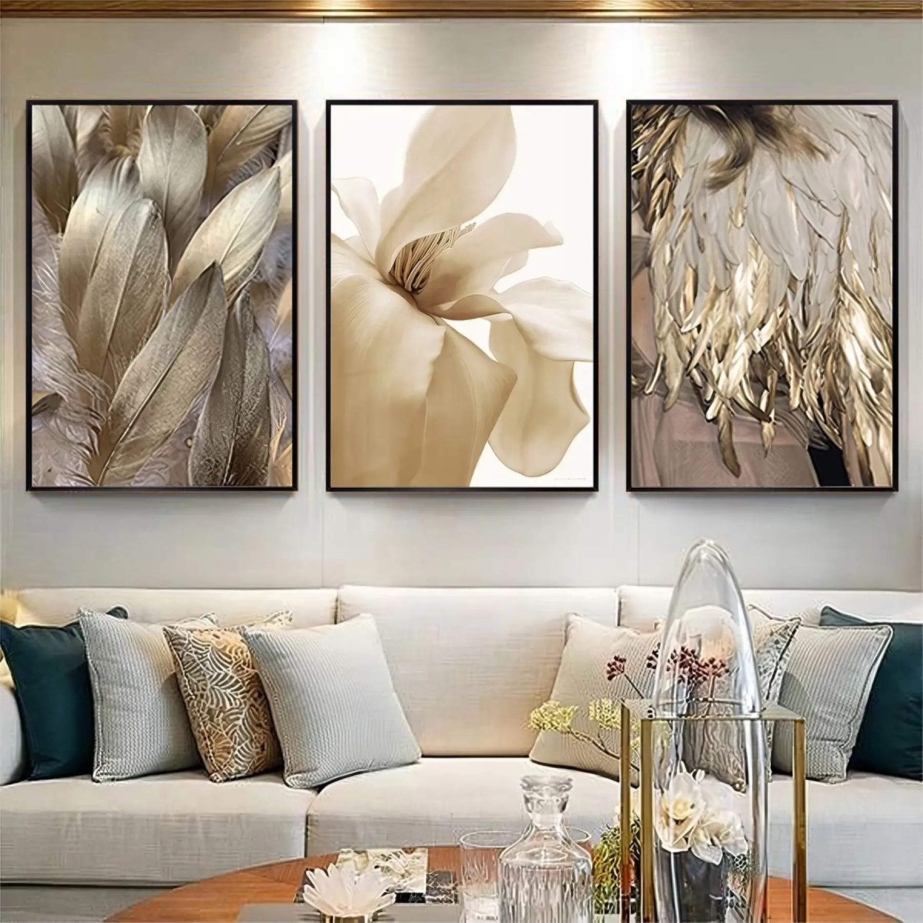 Altın Tüylerin Hafifliği 3lü Metal Çerçeveli Tablo Seti