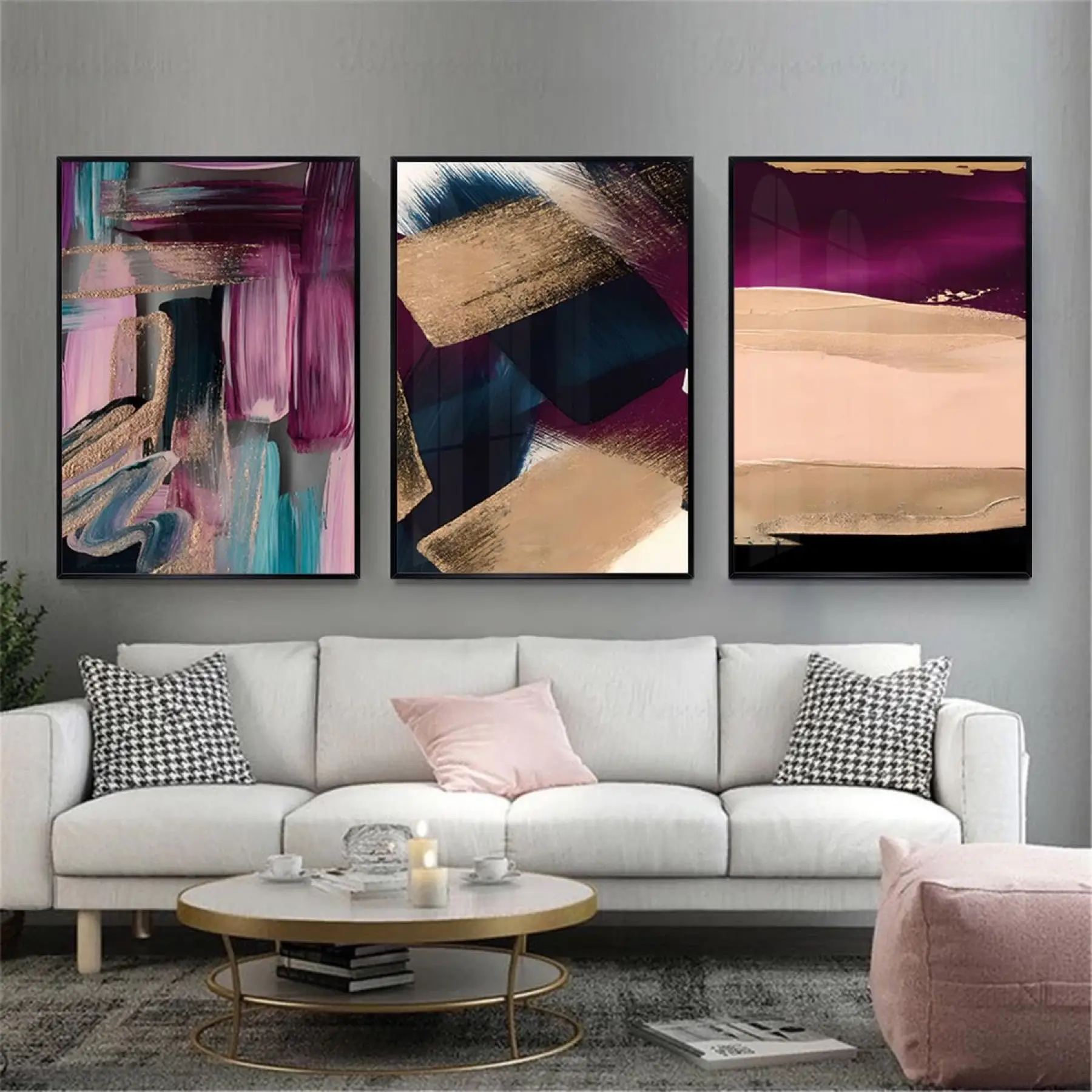 Soyut Doku Oyunları Üçlü Metal Çerçeveli Tablo Seti