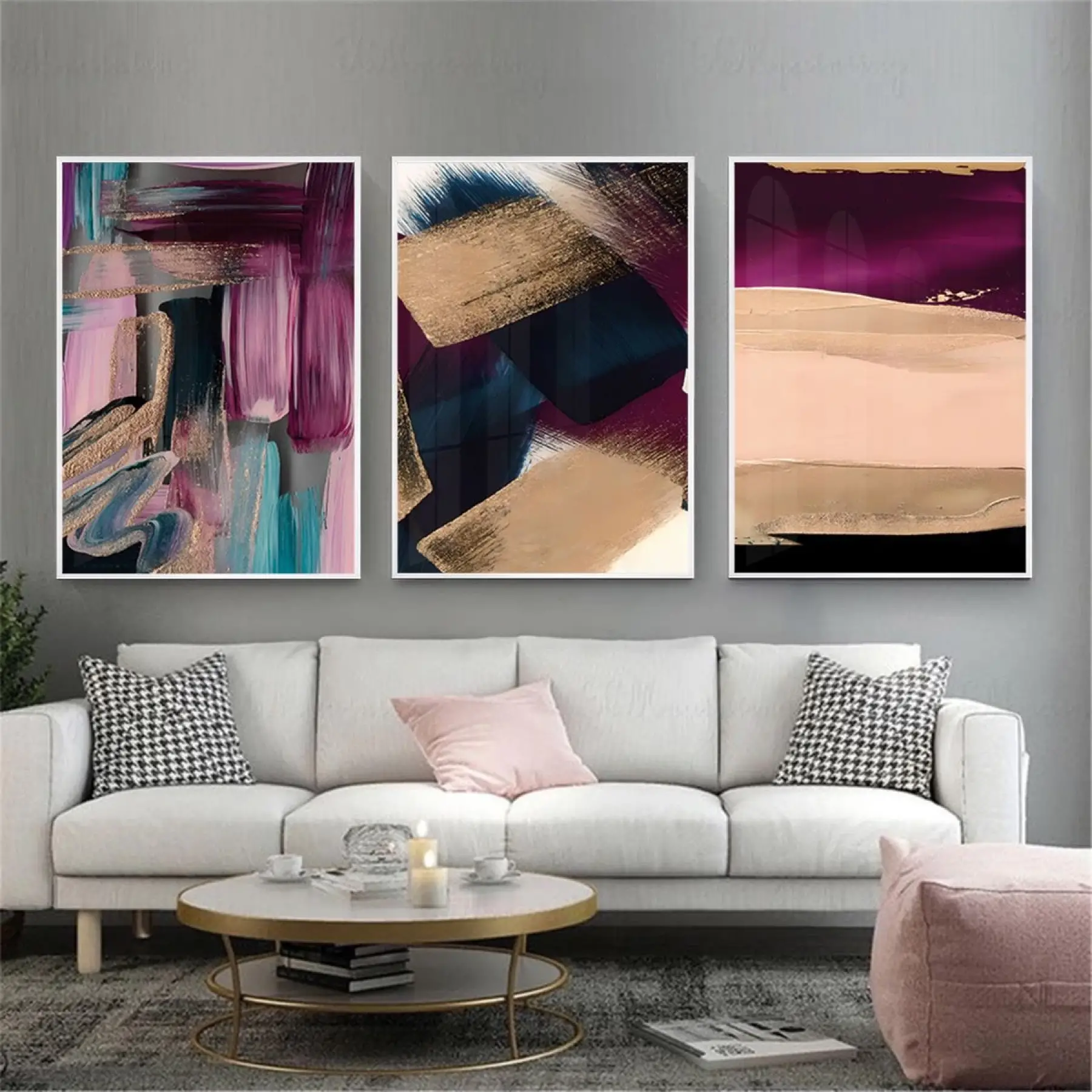 Soyut Doku Oyunları Üçlü Metal Çerçeveli Tablo Seti