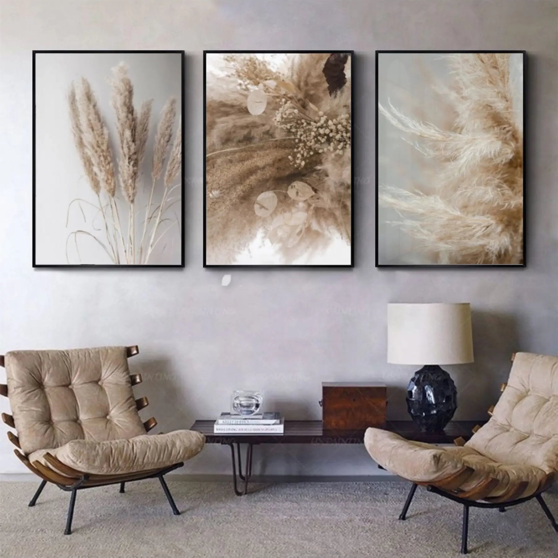Yumuşak Dokunuşlar: Bej Ve Krem Botanik Zarafeti Metal Çerçeveli Tablo Takımı