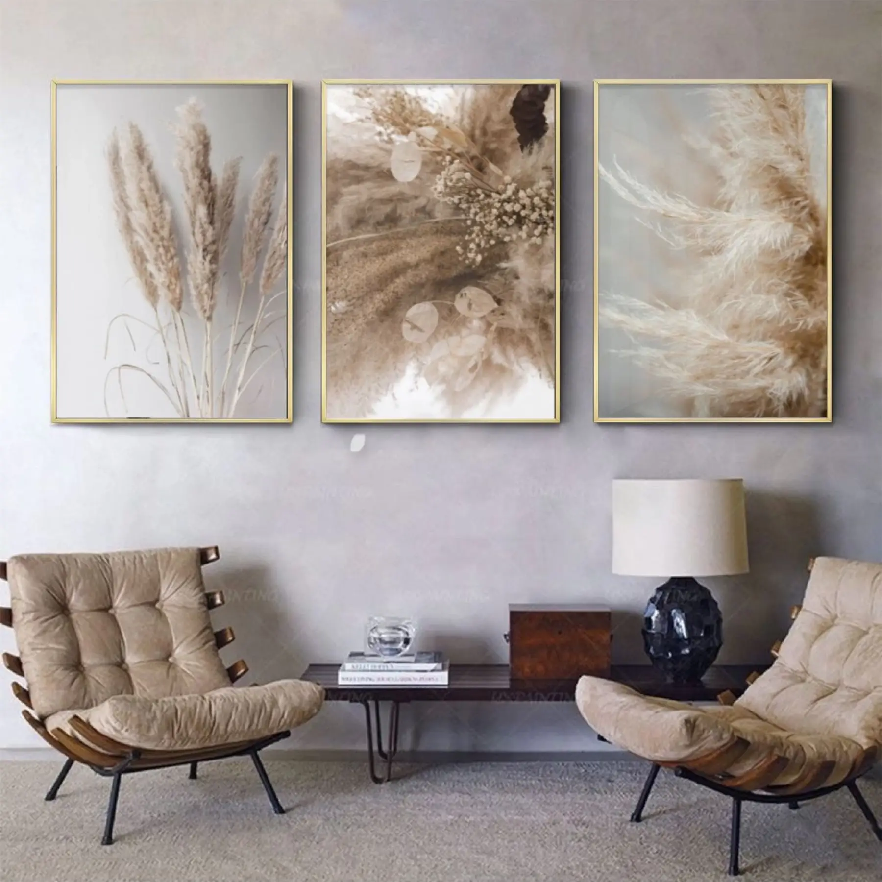 Yumuşak Dokunuşlar: Bej Ve Krem Botanik Zarafeti Metal Çerçeveli Tablo Takımı