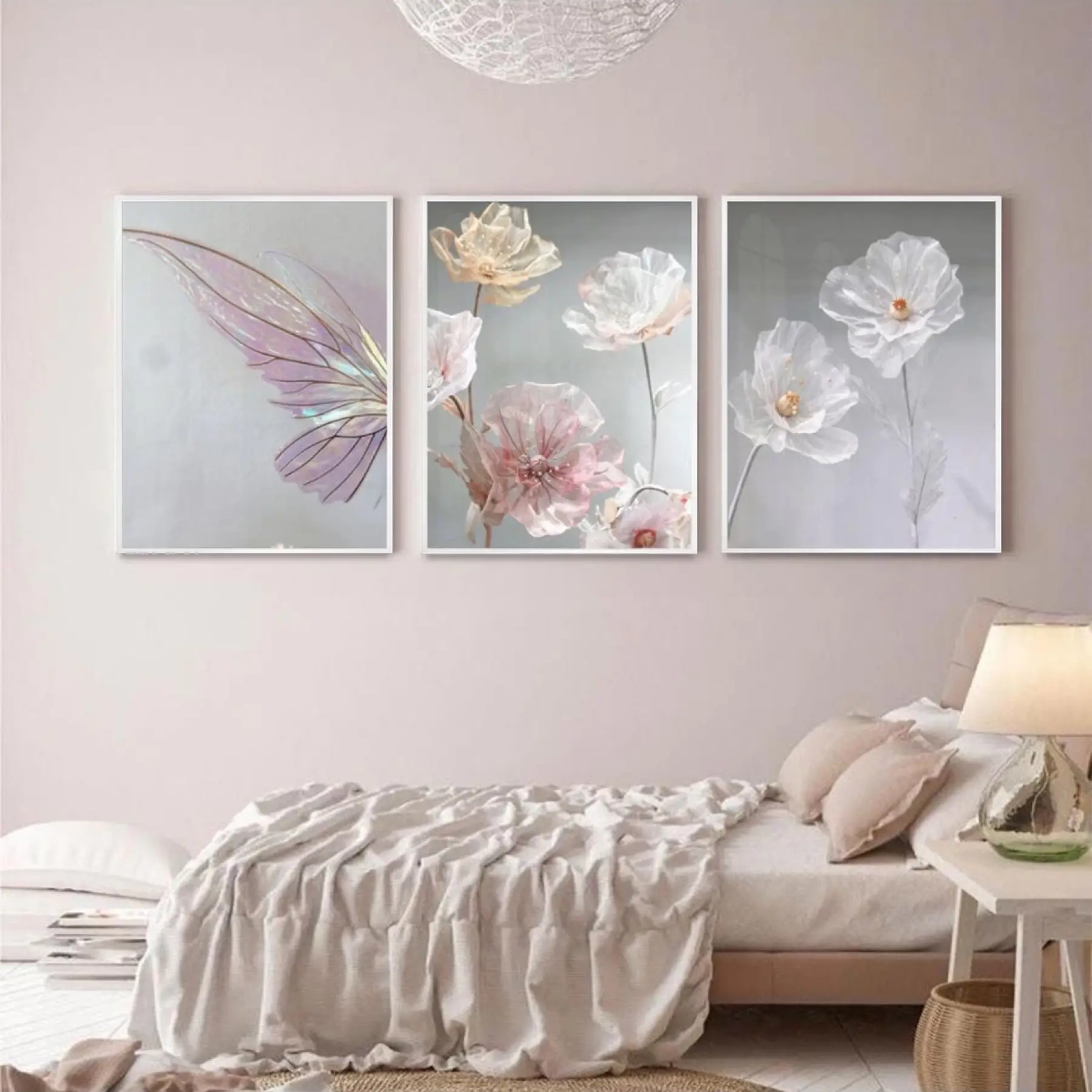 Pastel Bahar Rüyası: Kelebek Ve Çiçek Zarafeti Metal Çerçeveli Tablo Seti