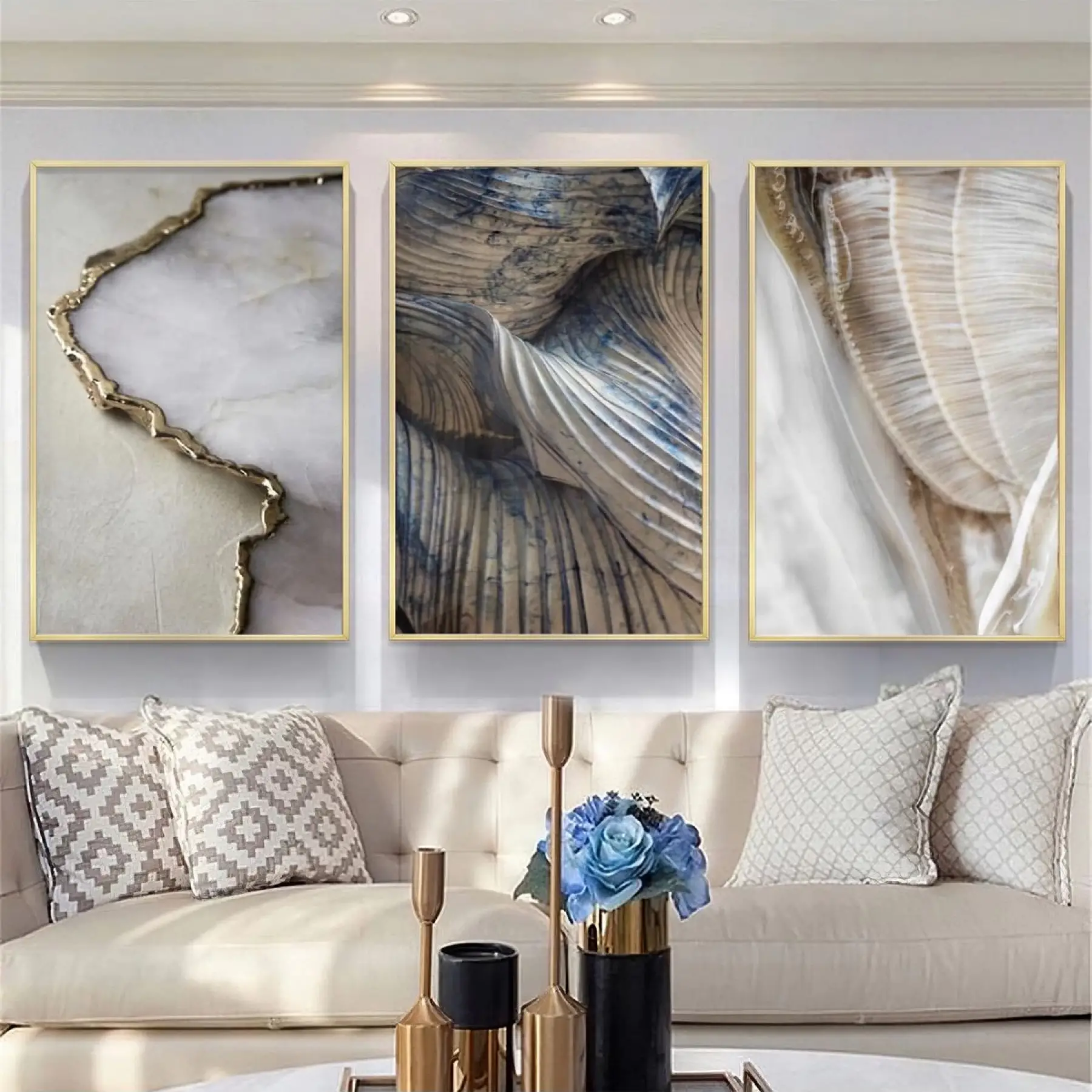 Mermerin Şiirsel Dalgaları Metal Çerçeveli Tablo Seti