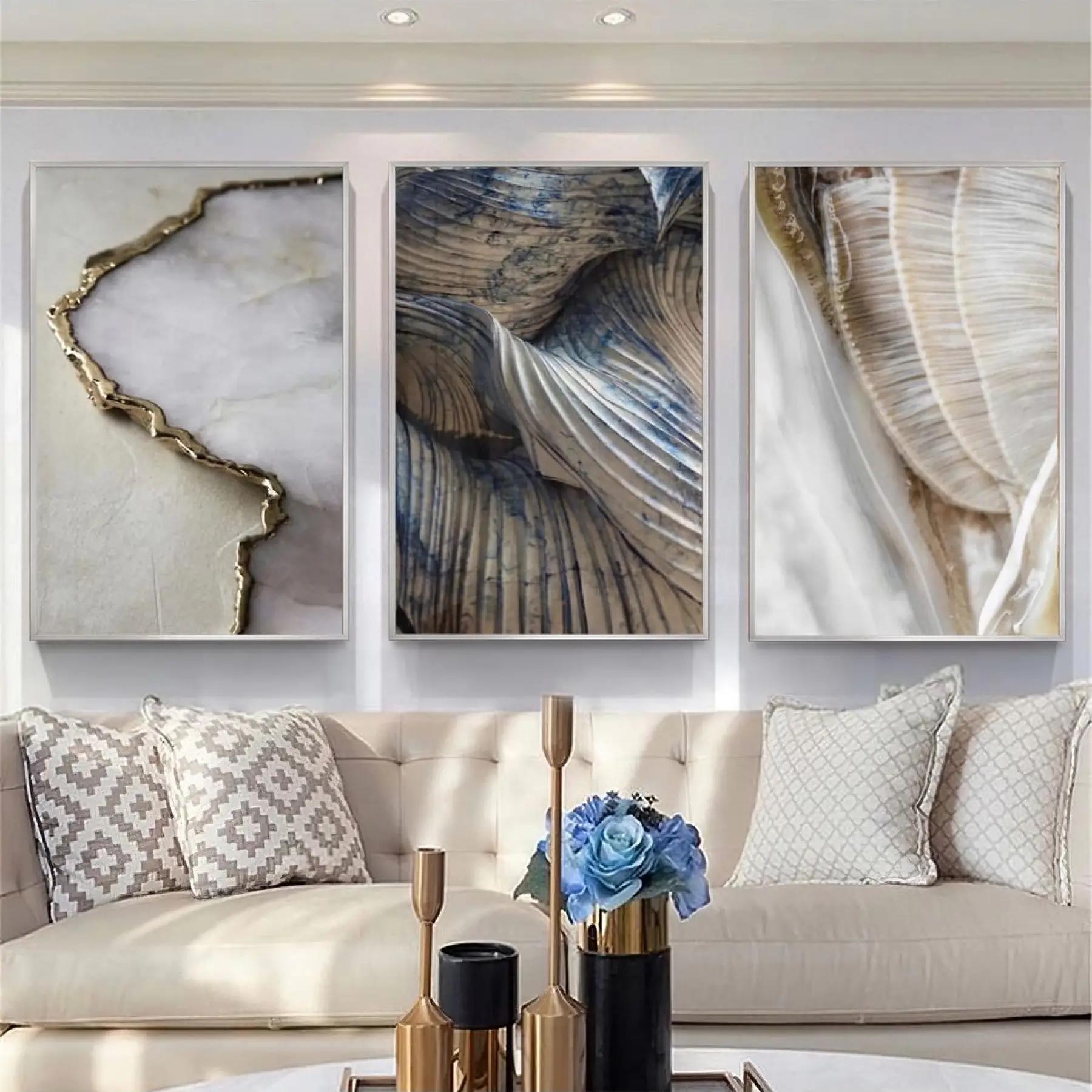 Mermerin Şiirsel Dalgaları Metal Çerçeveli Tablo Seti