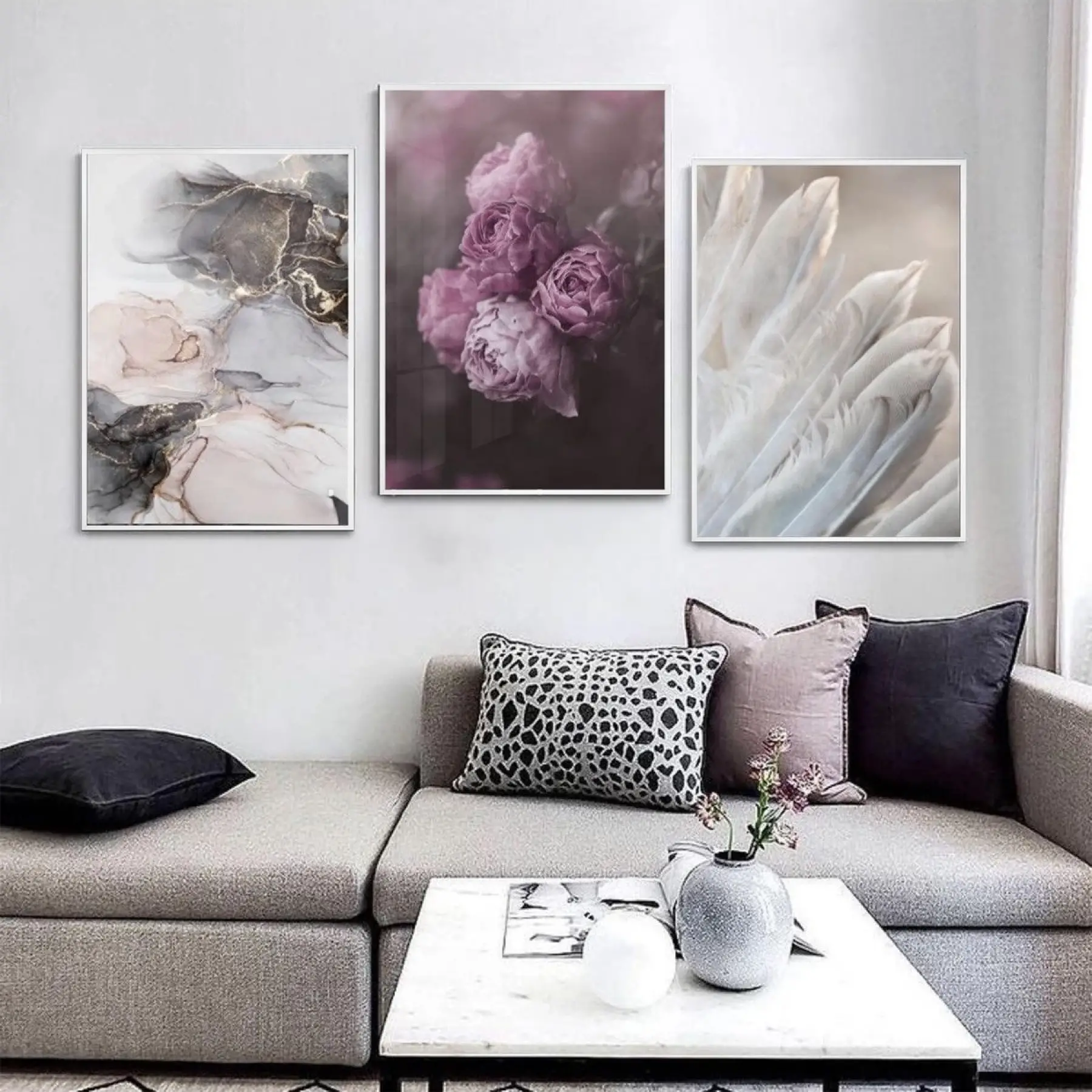 Narin Dokunuşlar: Abstrakt Formlar Ve Florar Zarafet Metal Çerçeveli Tablo Seti