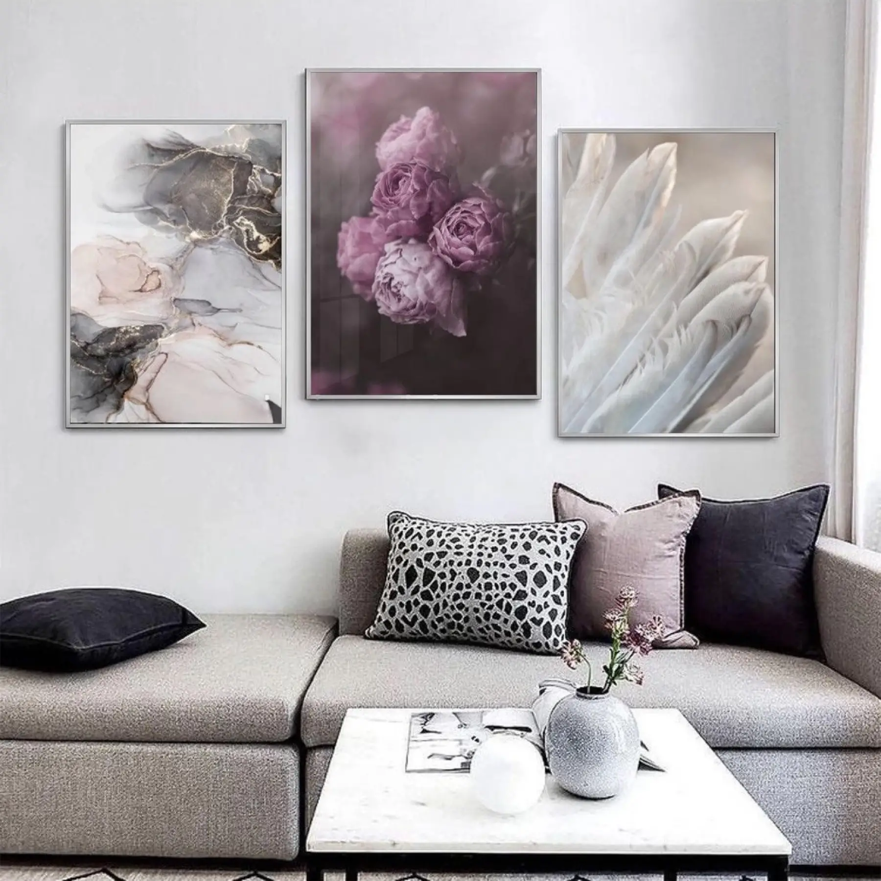 Narin Dokunuşlar: Abstrakt Formlar Ve Florar Zarafet Metal Çerçeveli Tablo Seti