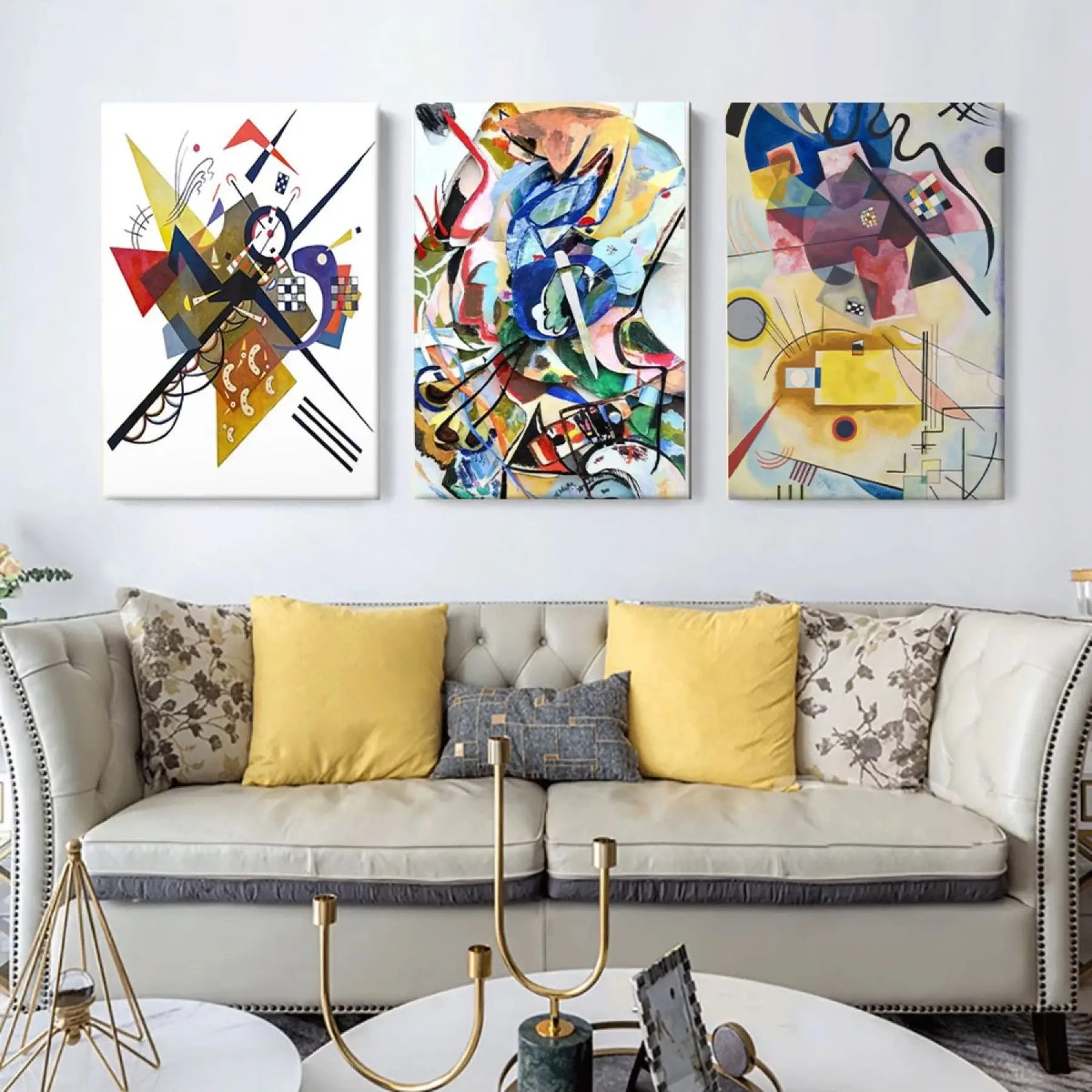 Wassily Kandinsky Soyut ve Geometrik Üçlü Kanvas Tablo Seti