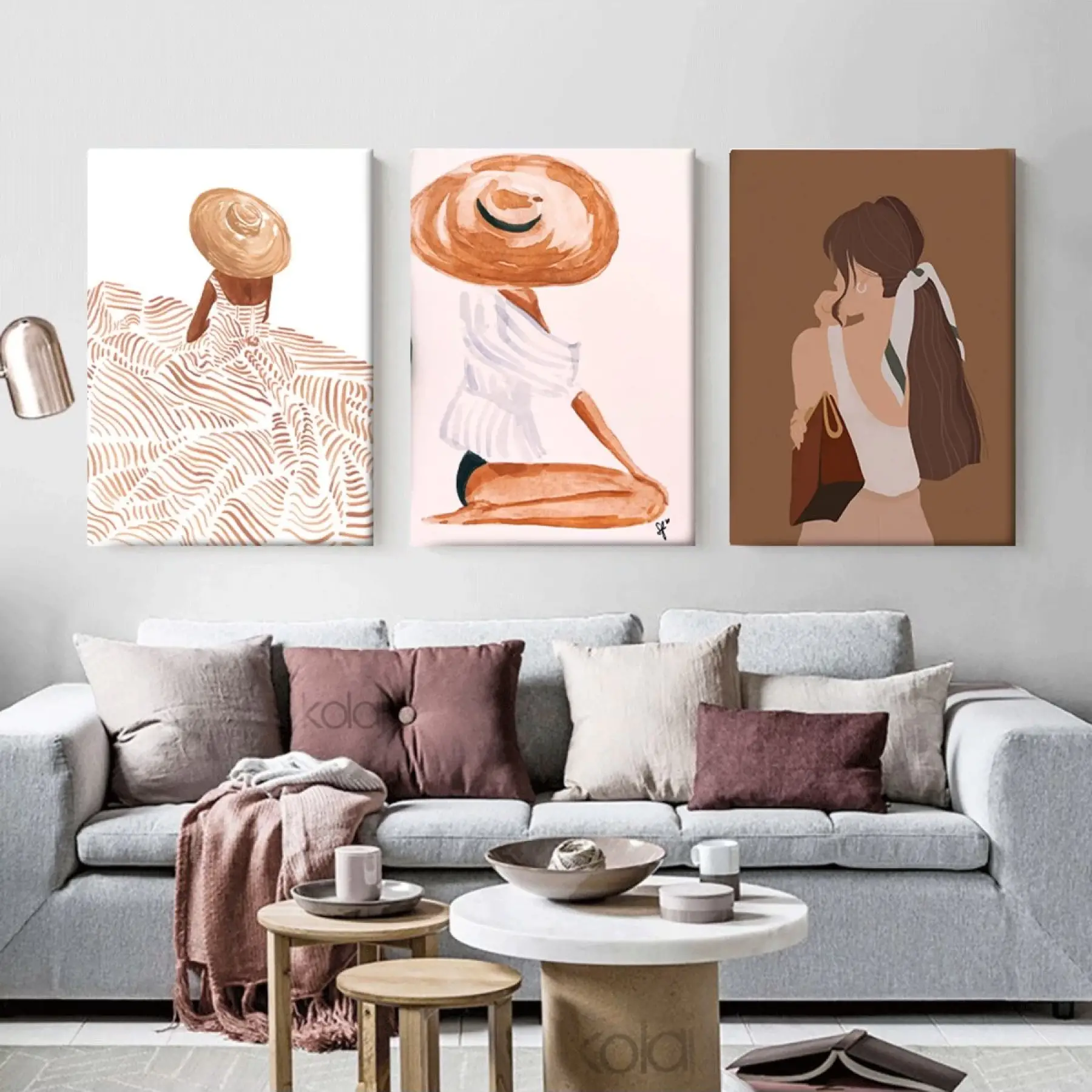 Soyut Minimal Kadın Portresi 3lü Kanvas Tablo Seti