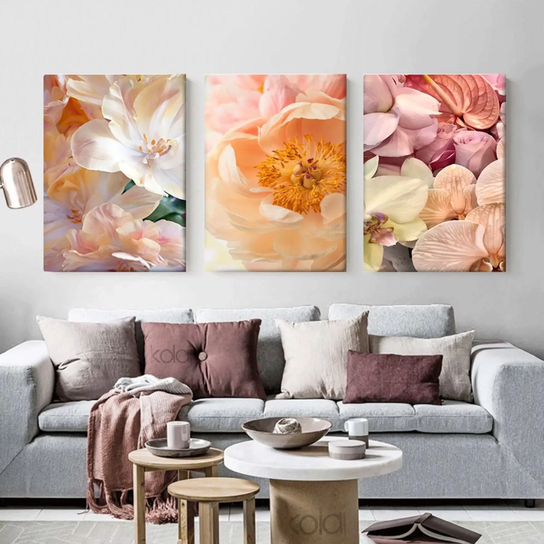 Dekoratif Çiçek Sanatı 3lü Kombin Kanvas Tablo Takımı