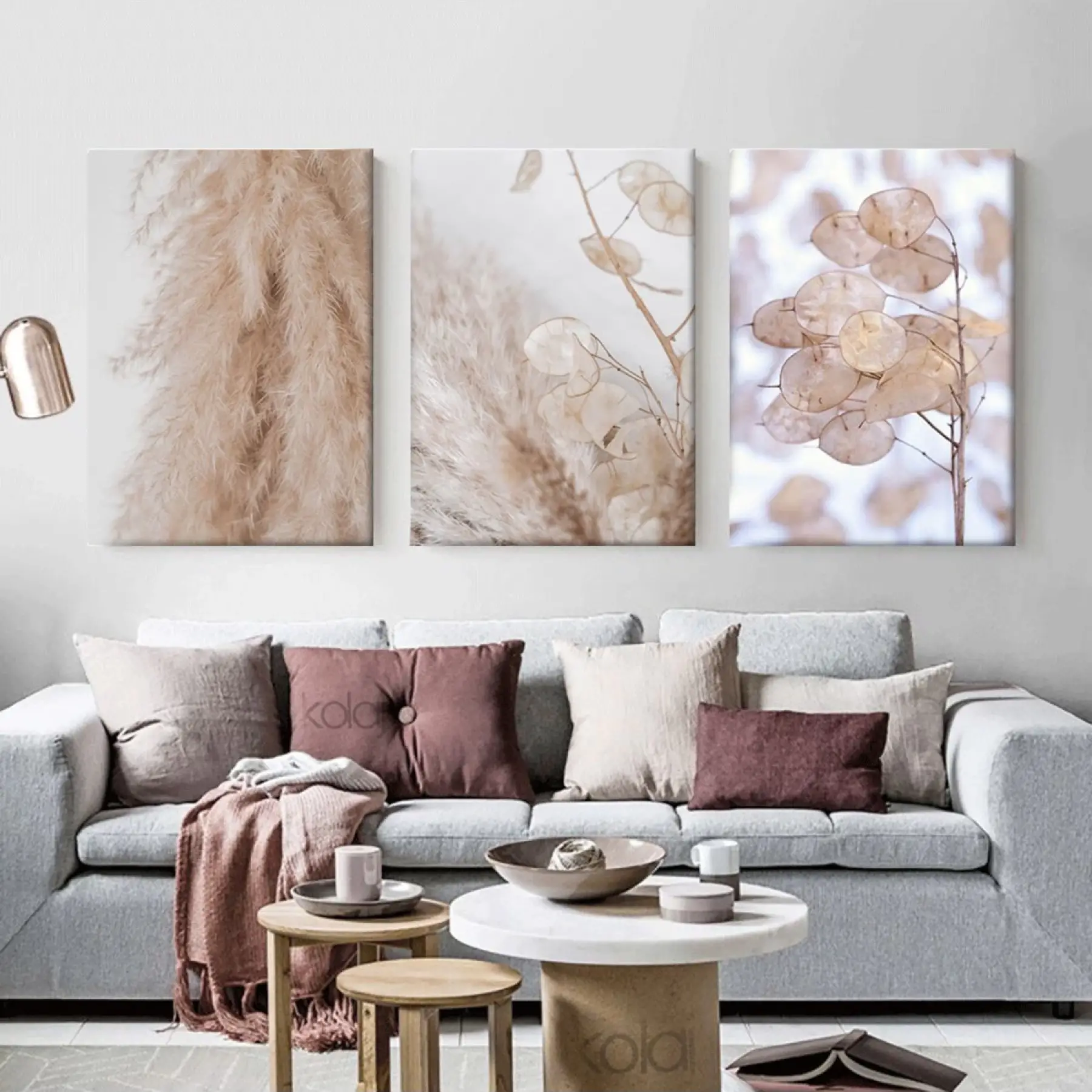 Soyut Çiçek Detayları Dekoratif 3 Parçalı Kanvas Tablo Seti