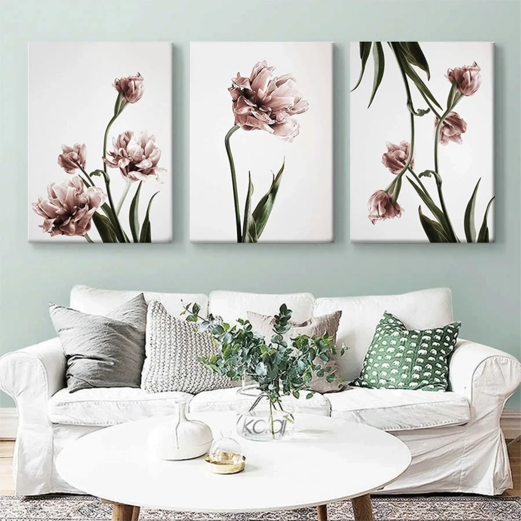 Modern Laleler Salon ve Yatak Odasına Uygun Dekoratif Üçlü Kanvas Tablo Seti