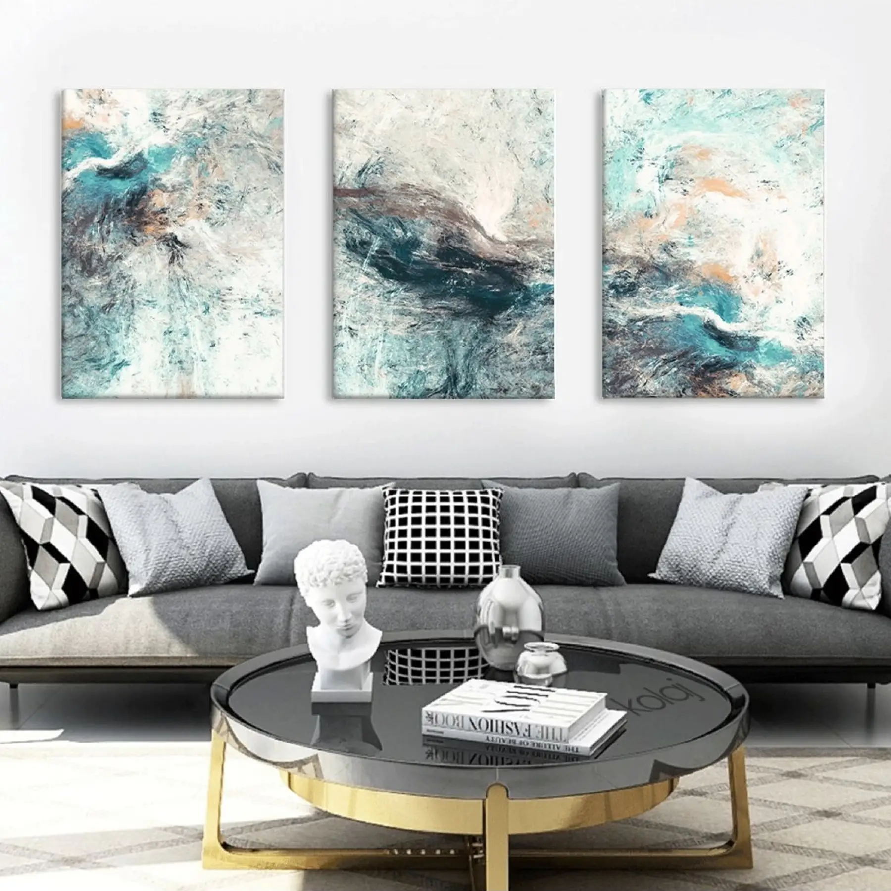 Soyut Duvar Sanatı Dekoratif Üç Parça Kanvas Tablo Takımı