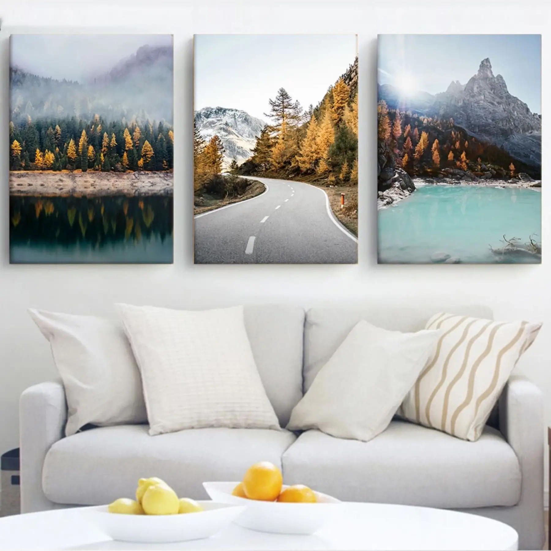 Sonbaharın Büyüsü: Doğanın Renkleri Üçlü Kanvas Tablo Seti