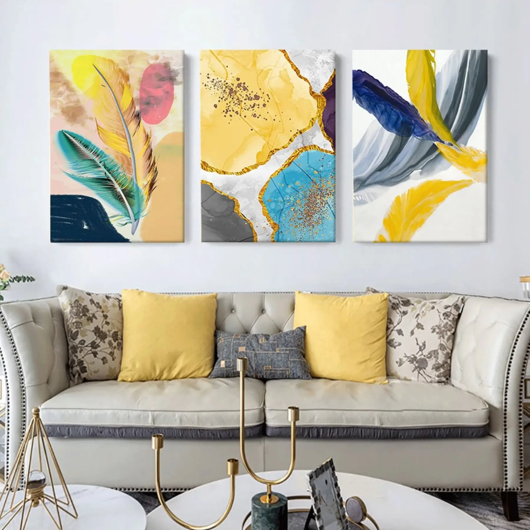 Lüks Soyut Üç Parça Kanvas Tablo Seti