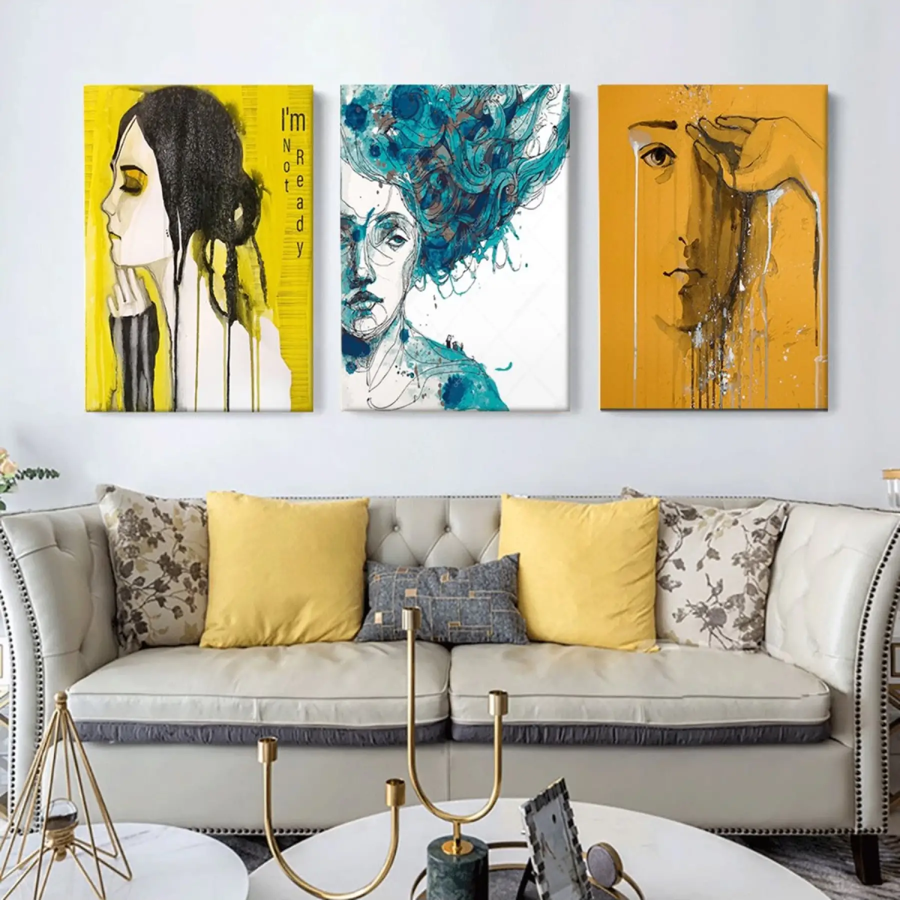 Dua, Ağlama ve Gizem: Soyut Kızlar Üçlü Kanvas Tablo Seti