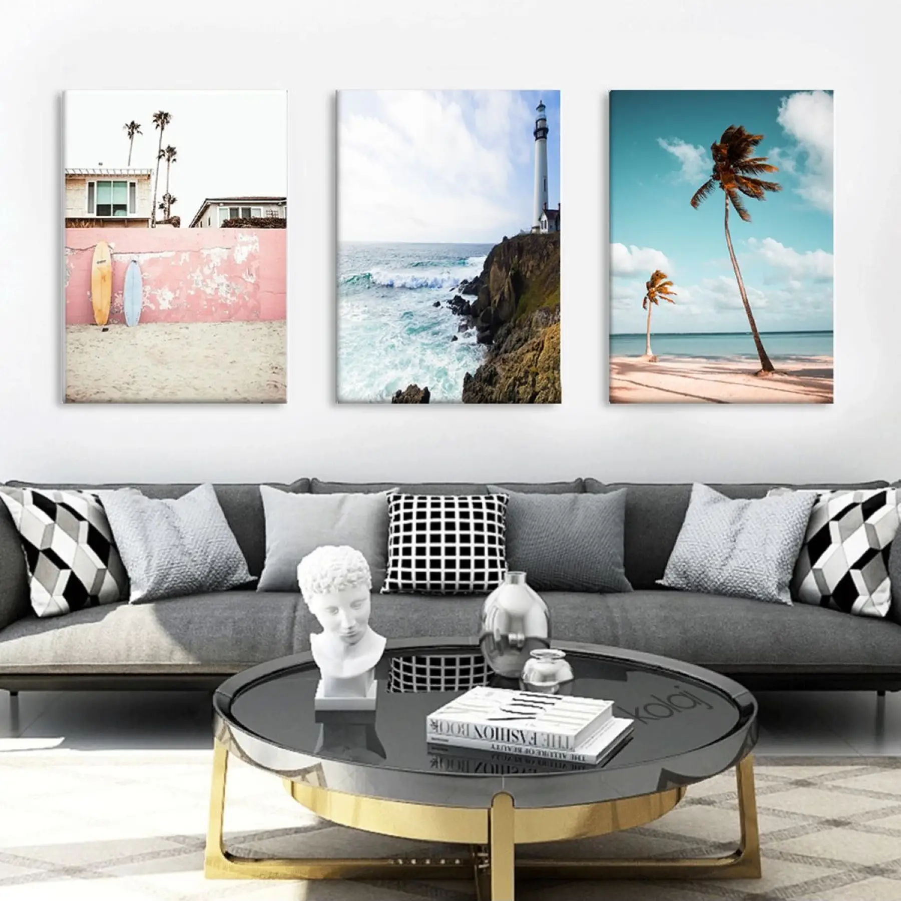 Üç Parça Kanvas Tablo Seti Deniz Manzarası Kombini