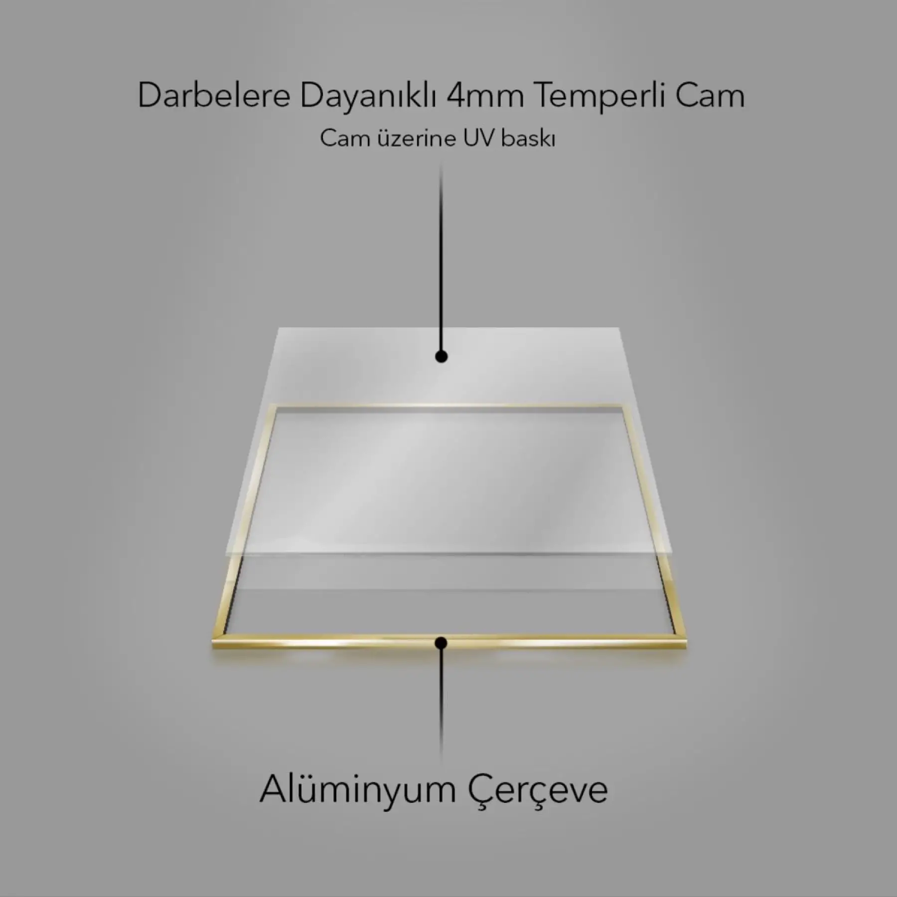 Çiçek Desenli Su Yeşili Renkli Beyaz Metal Çerçeveli Cam Tablo