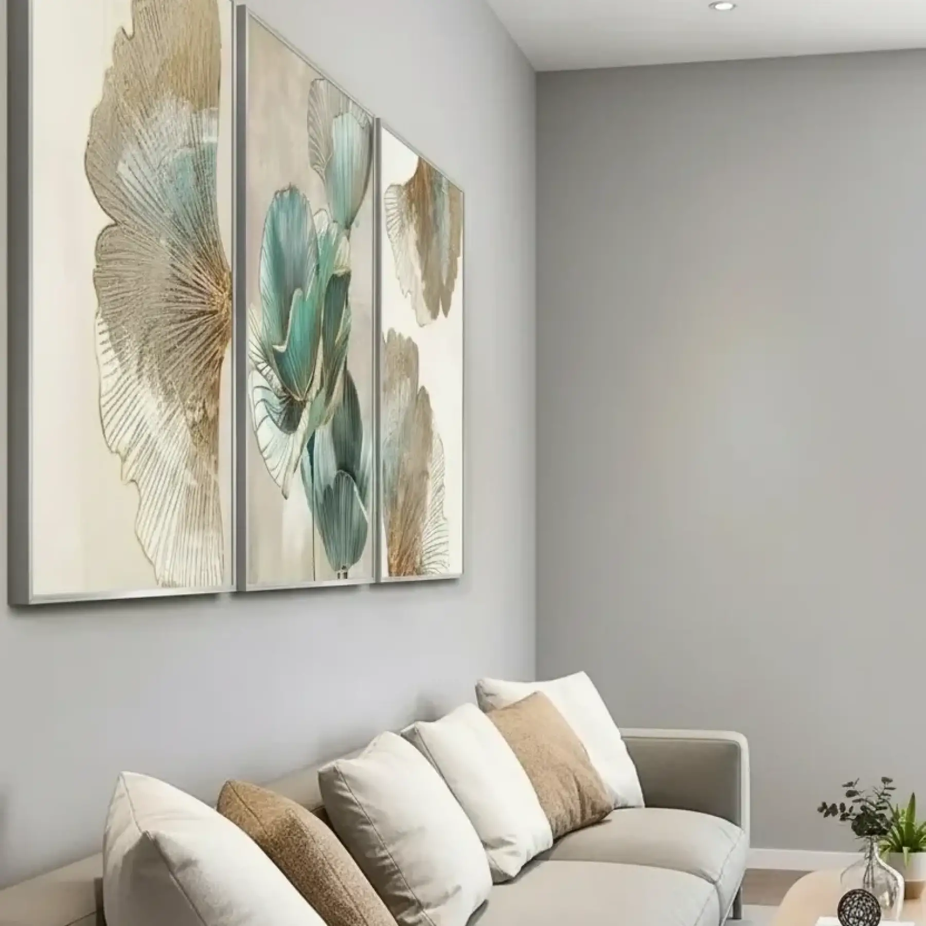 Akvamarin Rüyası Botanik Üçlü Metal Çerçeveli Tablo Seti